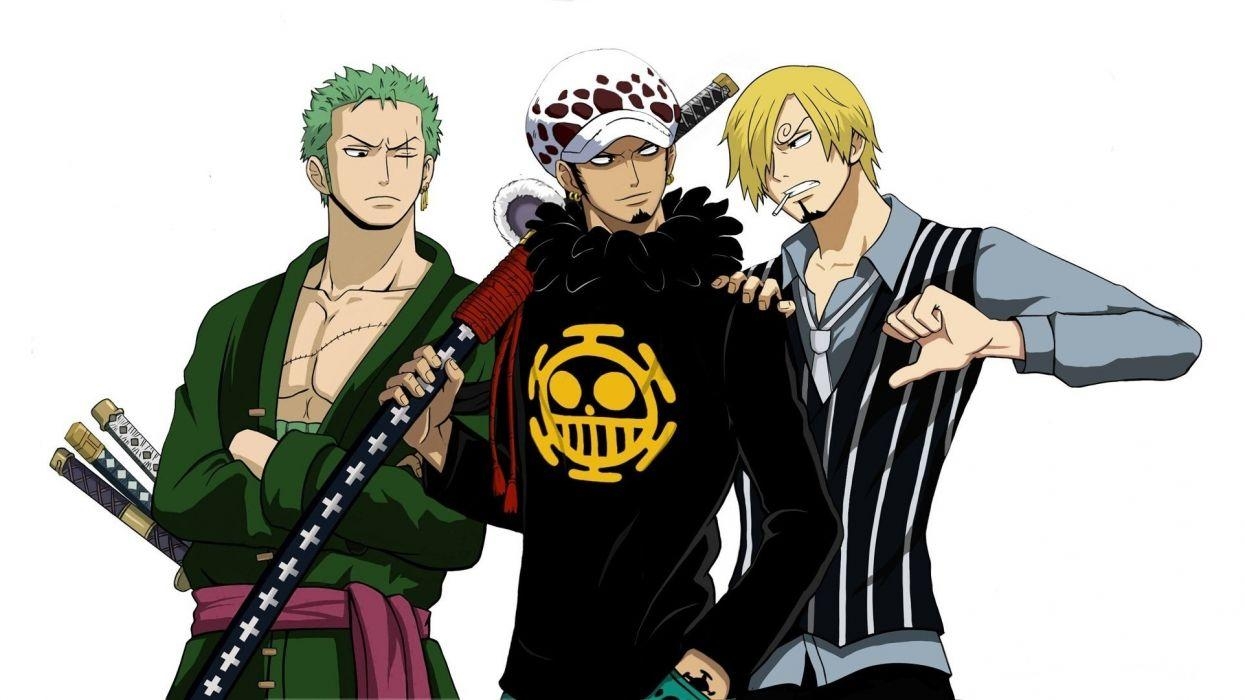 1250x700 One Piece by yochiru Trafalgar law Roronoa Zoro Sanji sword katana, Desktop