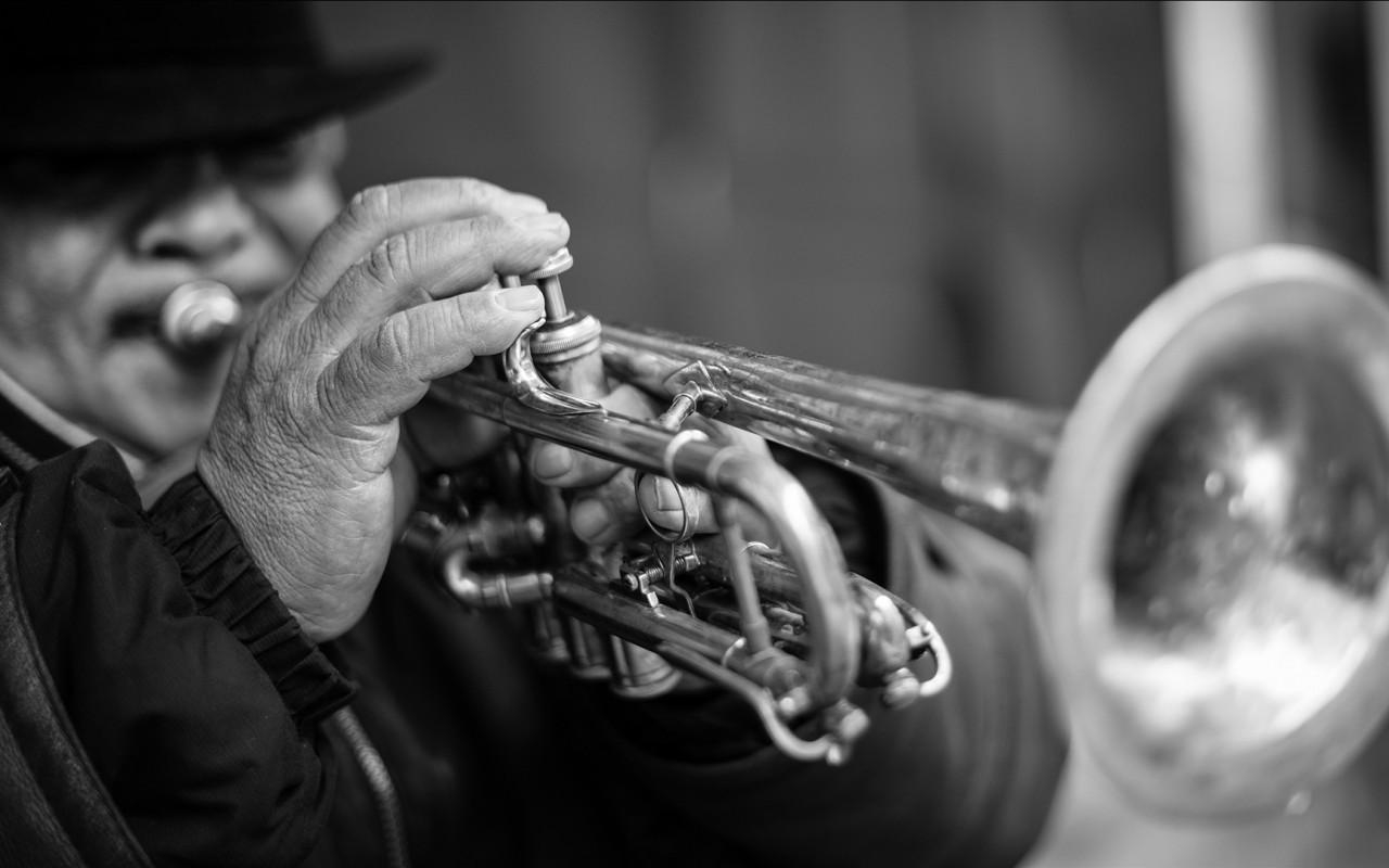 1280x800 Download  Trumpet, Instrument, Music, Monochrome Wallpaper, Desktop