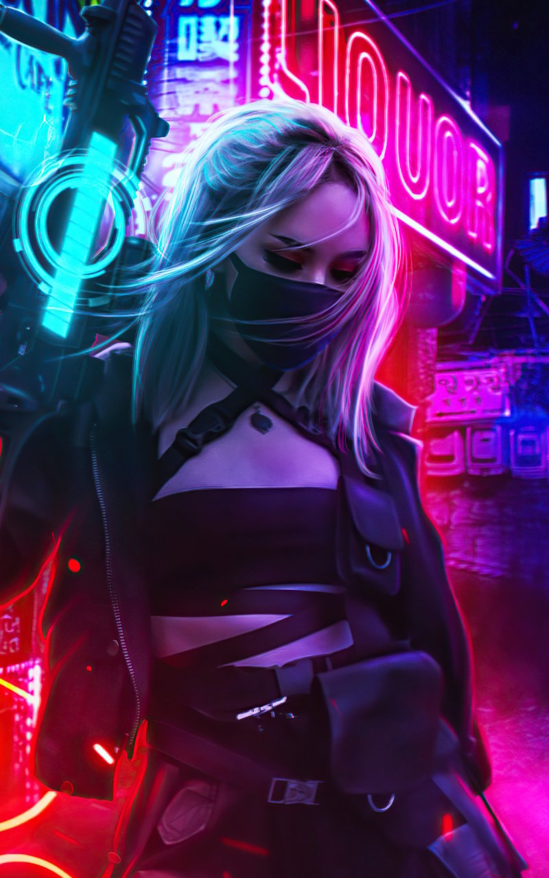 800x1280 Cyberpunk Girl In Neon Mode 5k, Phone