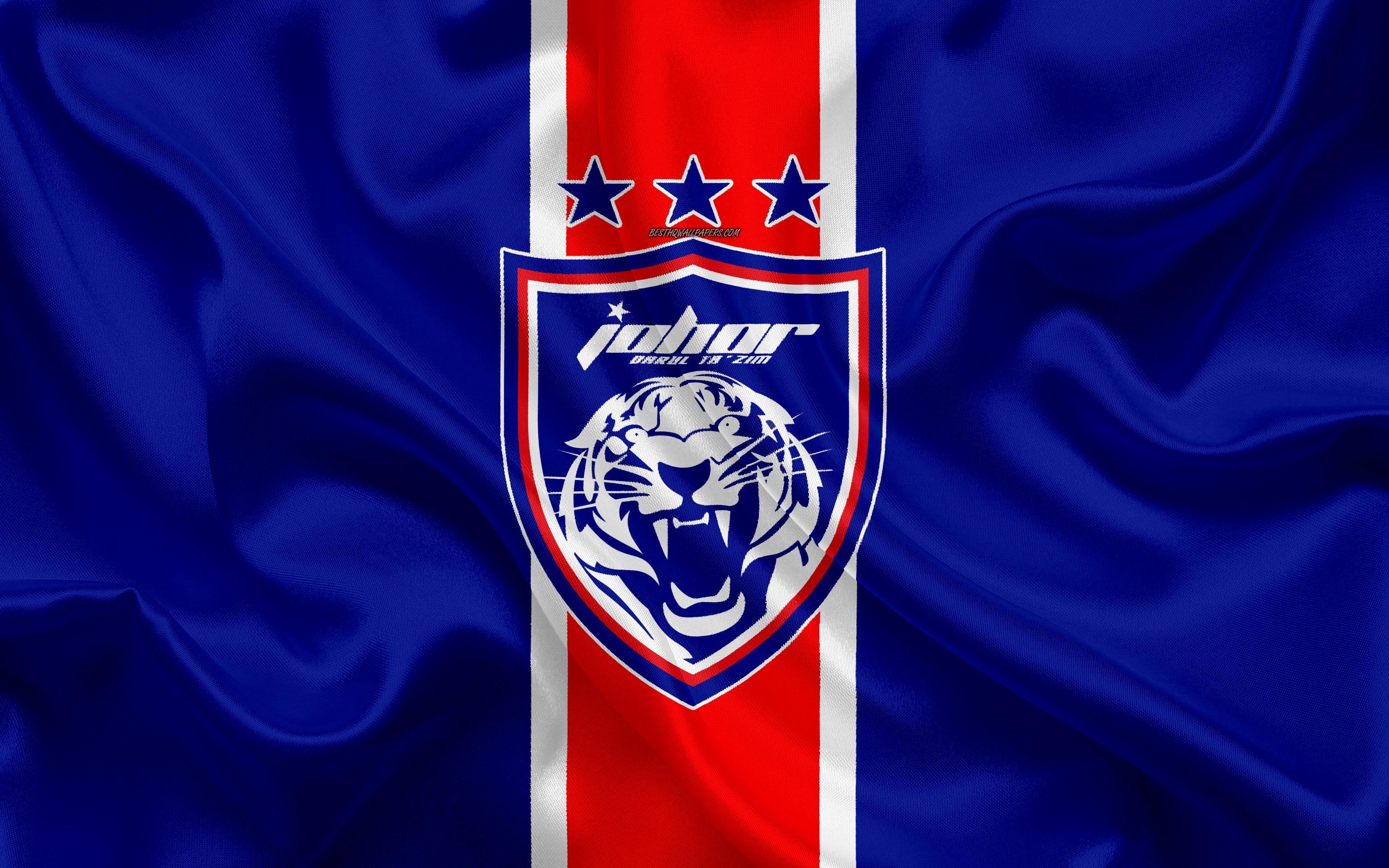 3840x2400 Download wallpaper Johor Darul Tazim FC, 4k, logo, silk texture, Desktop