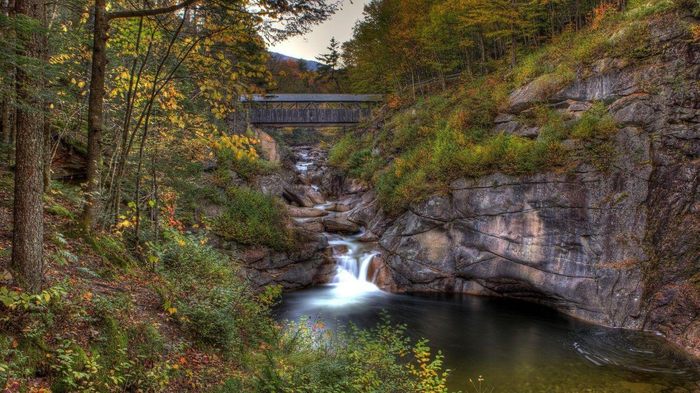 1370x770 Bridges: Covered Bridge Franconia State Park New Hampshire River, Desktop