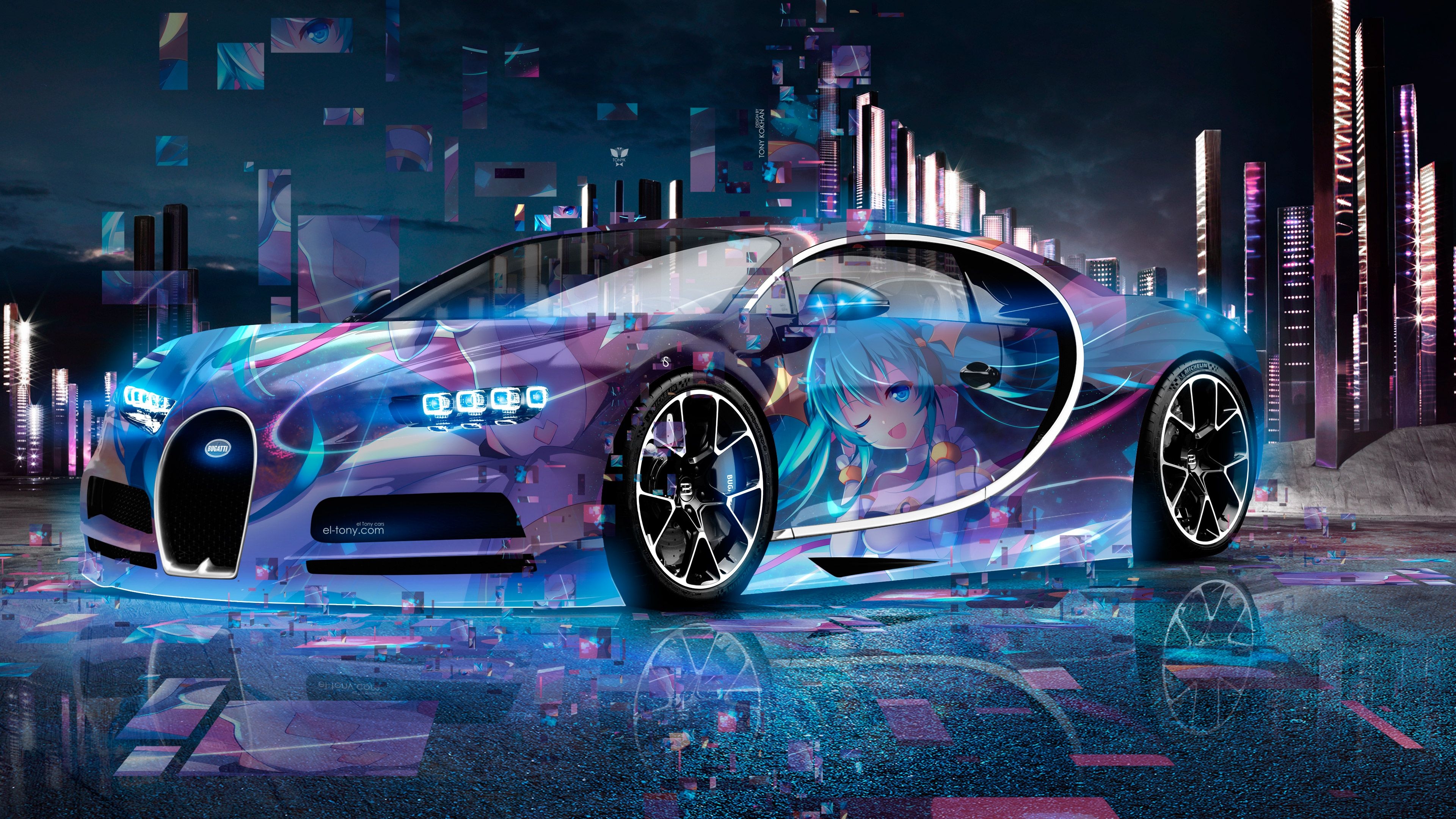 3840x2160 Bugatti Chiron 3D Super Anime Girl Aerography Neural, Desktop