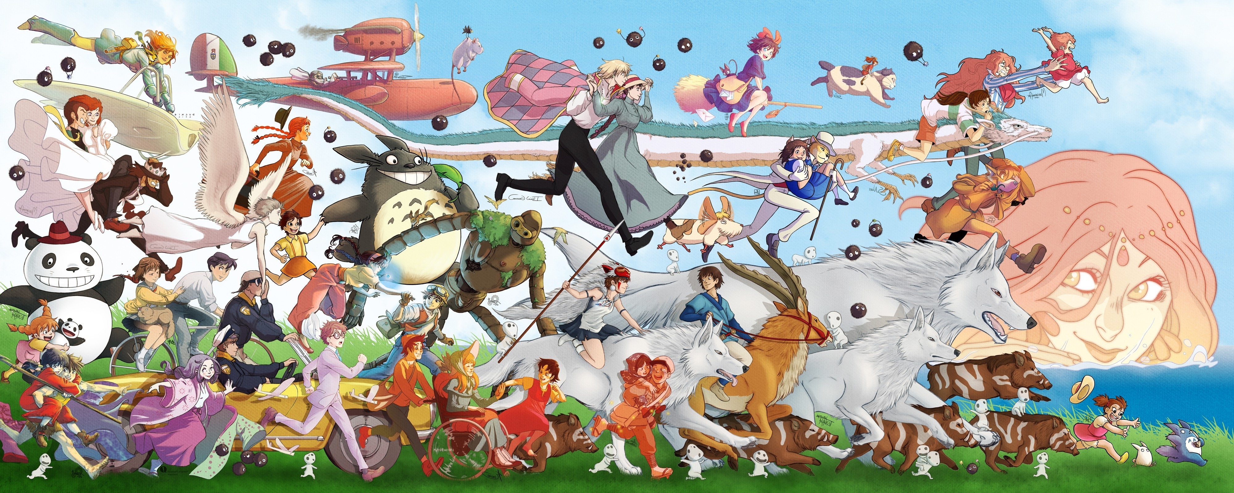 4000x1600 Studio Ghibli, My Neighbor Totoro, Spirited Away, Castle In The Sky, Princess Mononoke, Howls Moving Castle, Hayao Miyazaki, Kikis Delivery Service, Ponyo, Porco Rosso, The Cat Returns, Chihiro Wallpaper HD / Desktop, Dual Screen