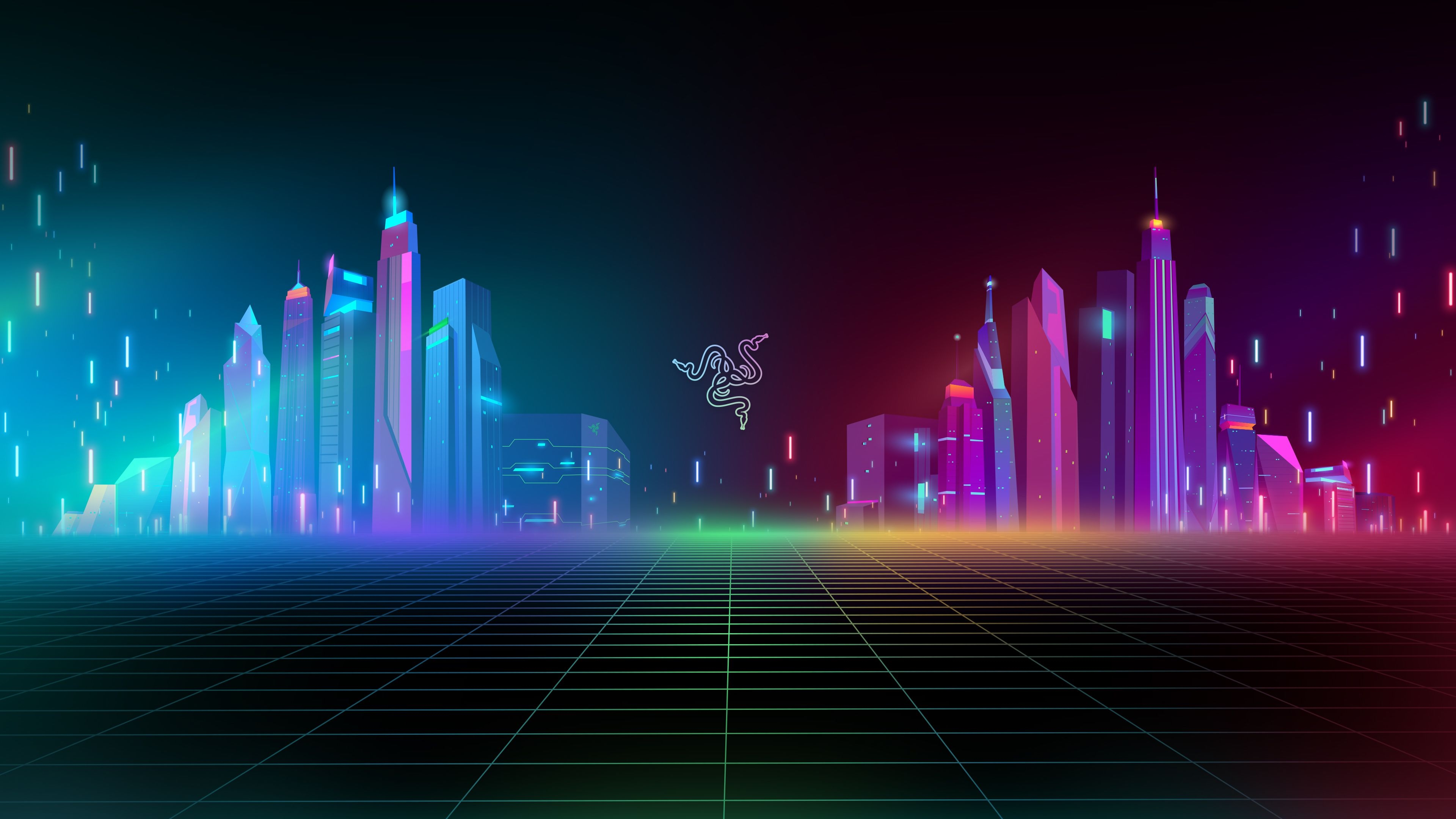 3840x2160 Razer Wallpaper 4K, Cyber city, Neon, Technology, Desktop