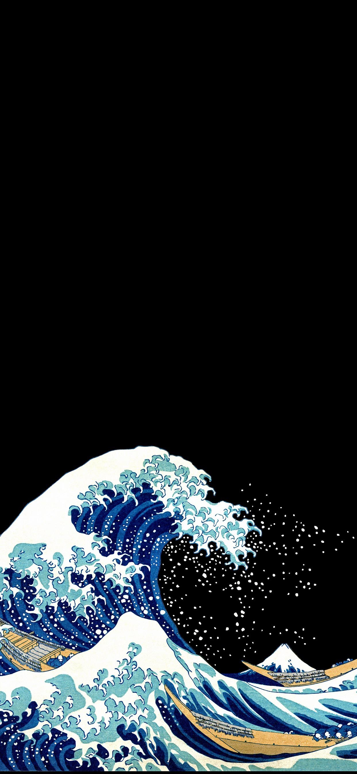 1250x2690 The Great Wave off Kanagawa black. iPhone X Wallpaper, Phone