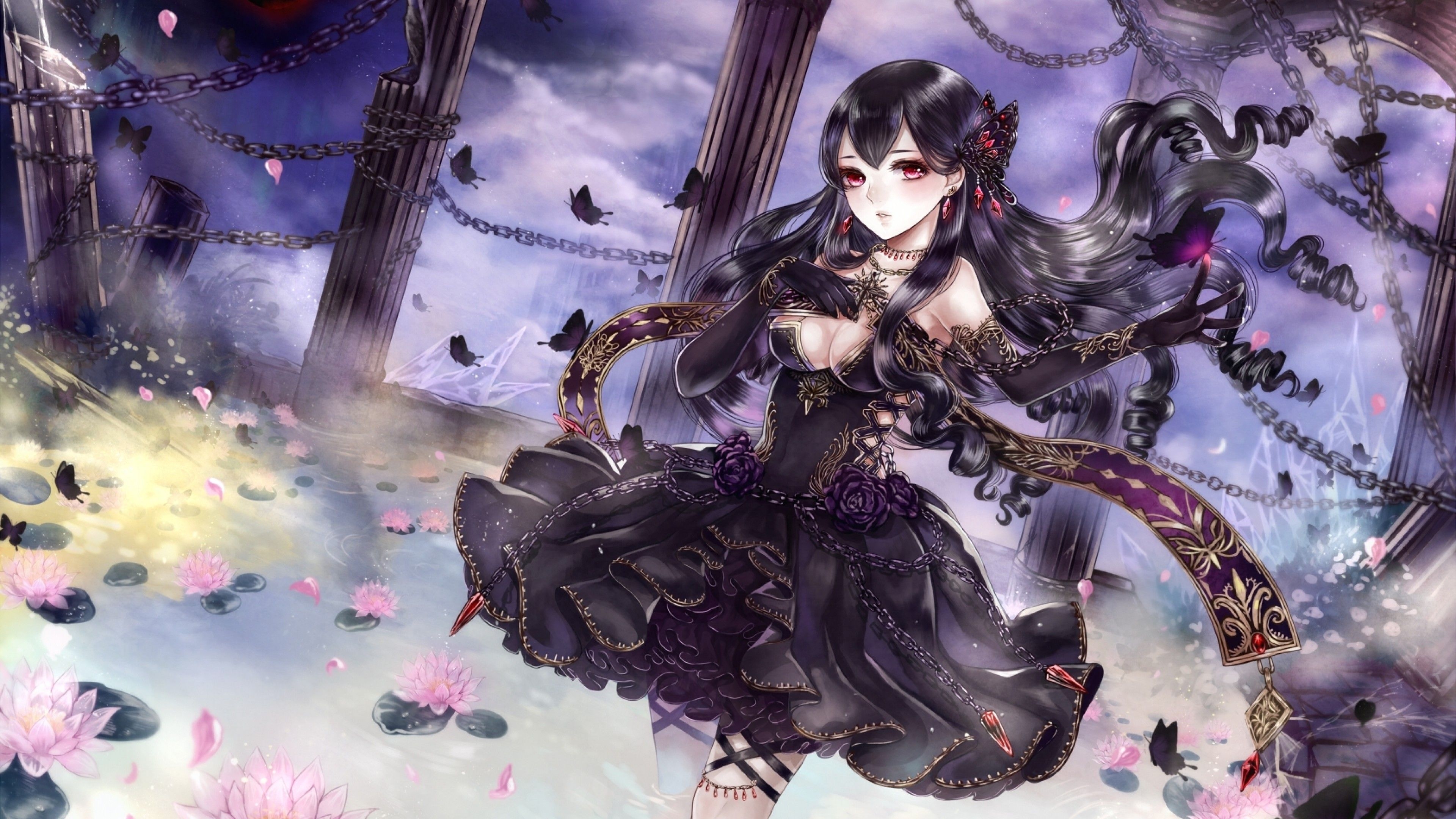 3840x2160 Download  Anime Girl, Lolita, Gothic, Chains, Dark Theme, Desktop