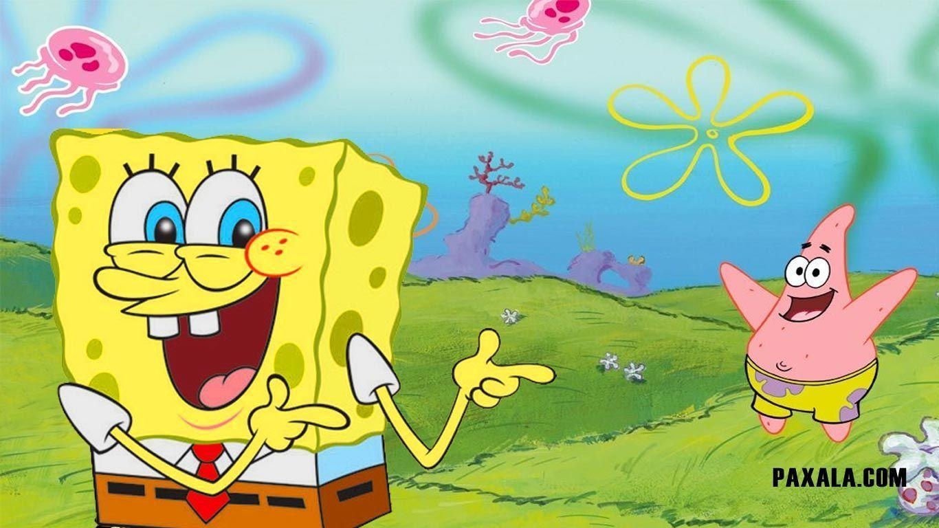 1370x770 Wallpaper: Bob Esponja y Patricio jugando, Desktop