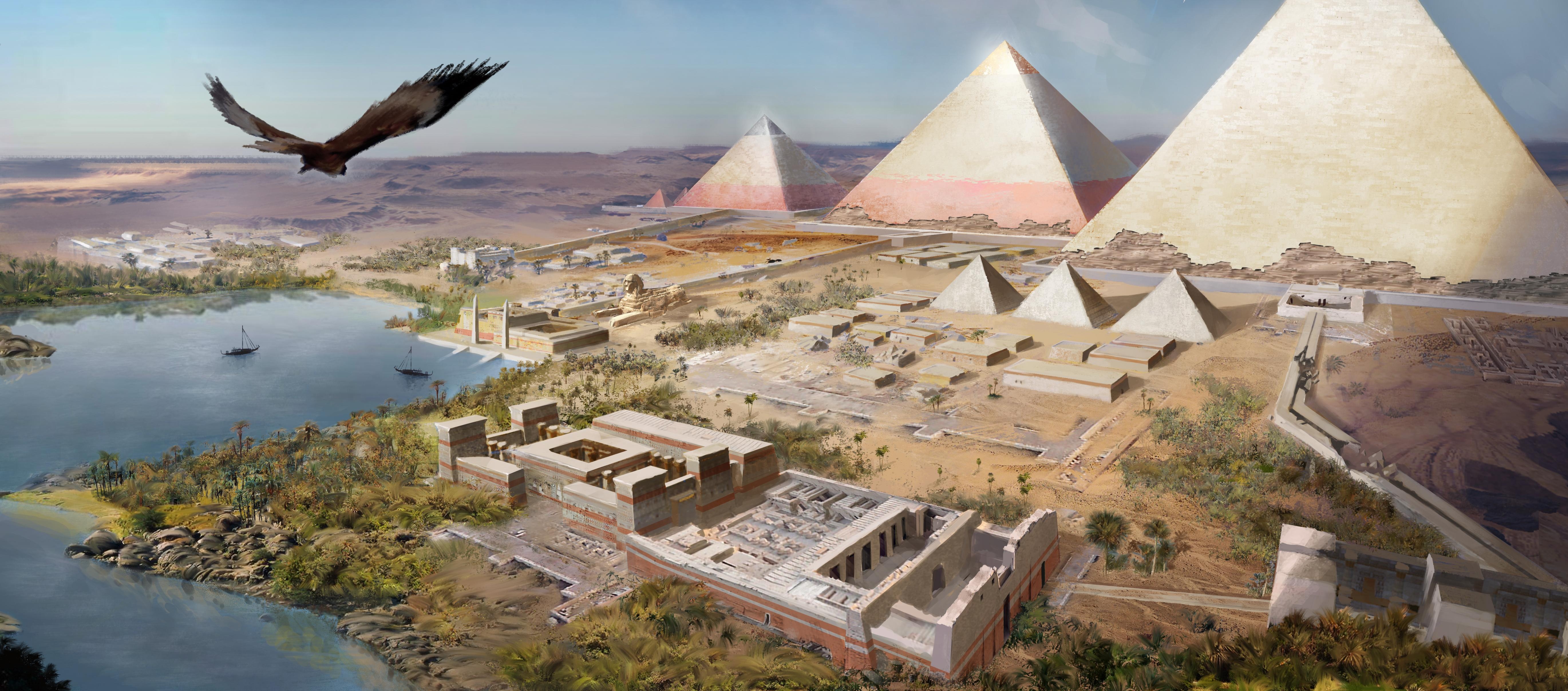 5480x2420 Wallpaper Assassin's Creed: Origins, Giza, Egyptian Pyramids, Games, Dual Screen