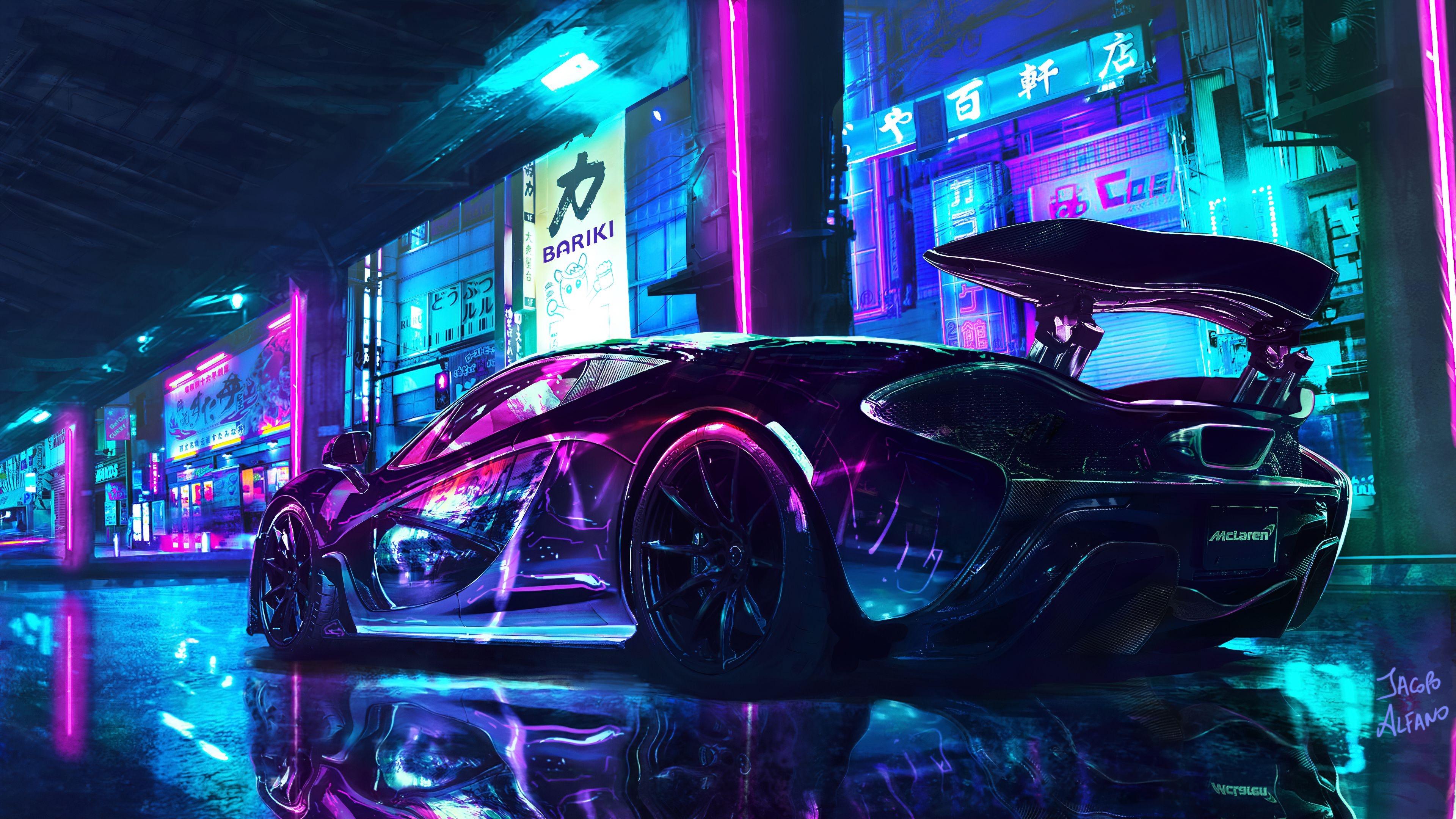 3840x2160 Cyberpunk Wallpaper 4K, McLaren, Supercars, Neon art, Desktop