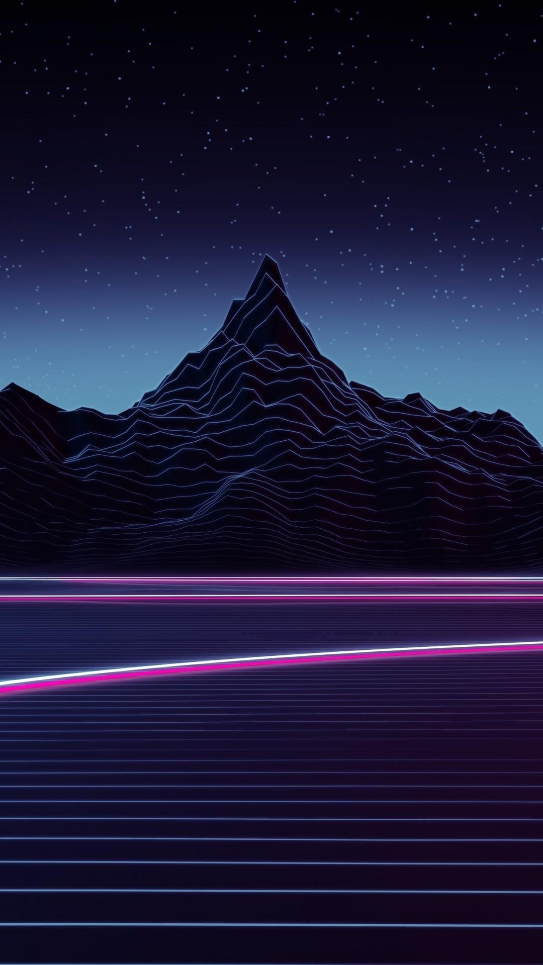 1080x1920 Download  Synthwave, Landscape, Neon Light, Phone