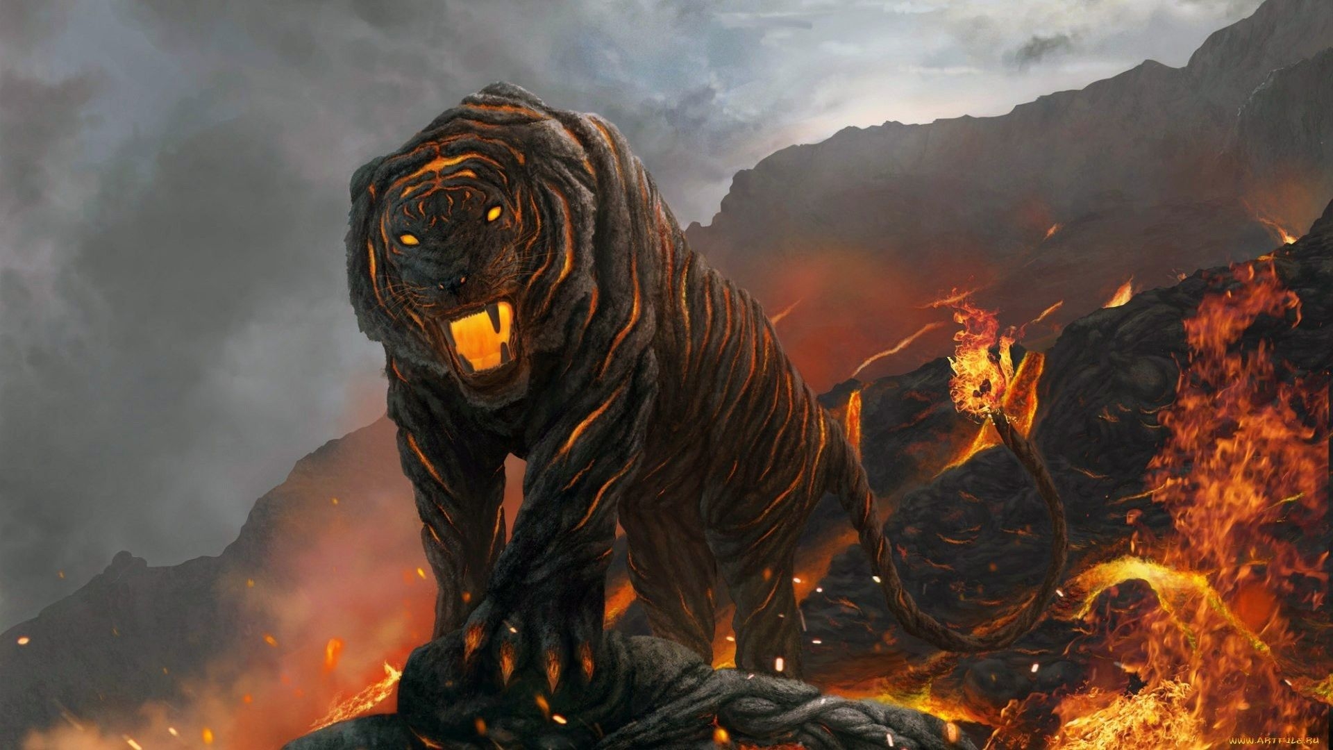 1920x1080 Lava Tiger (1920×1080). Tiger art, Magical creatures, Fantasy creatures, Desktop