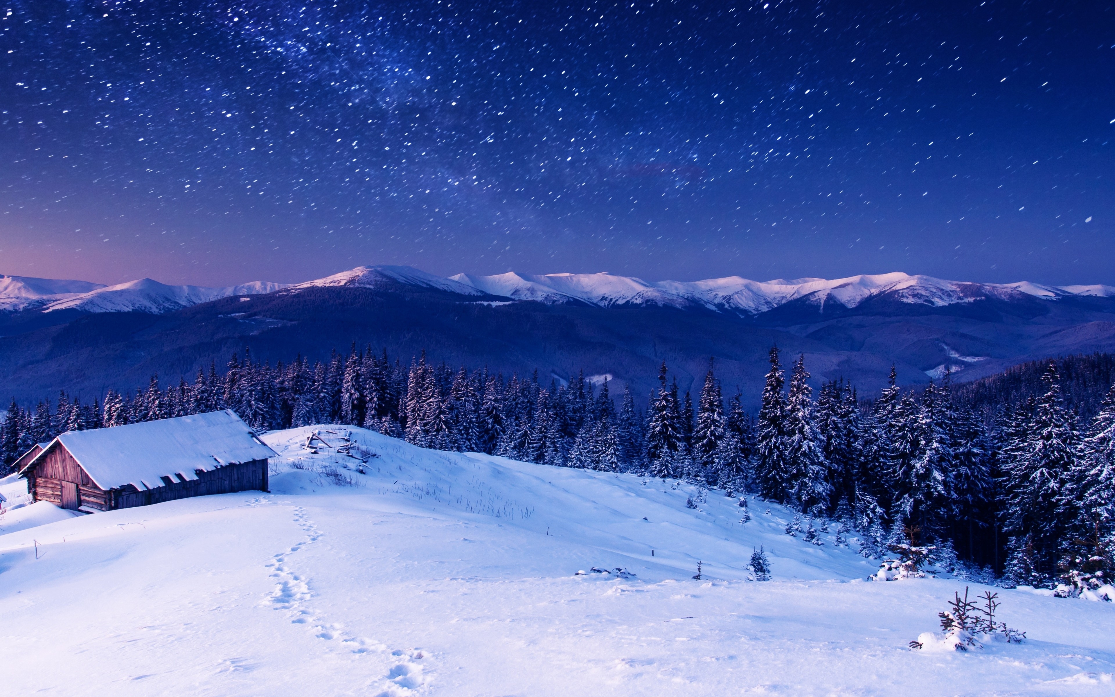 3840x2400 Sky Winter Stars Mountains 4k, HD Nature, 4k Wallpaper, Image, Background, Photo and Picture, Desktop