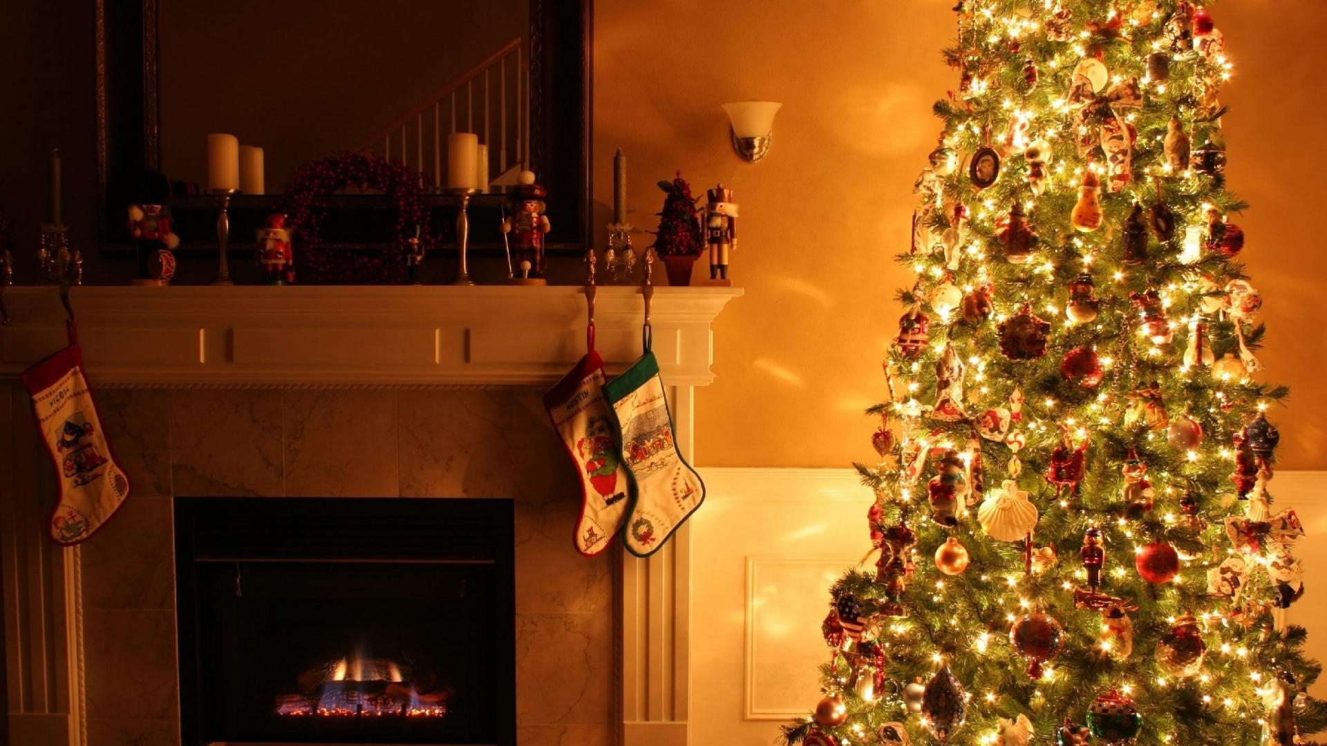 1920x1080 Download Wallpaper  christmas tree, fireplace, Desktop