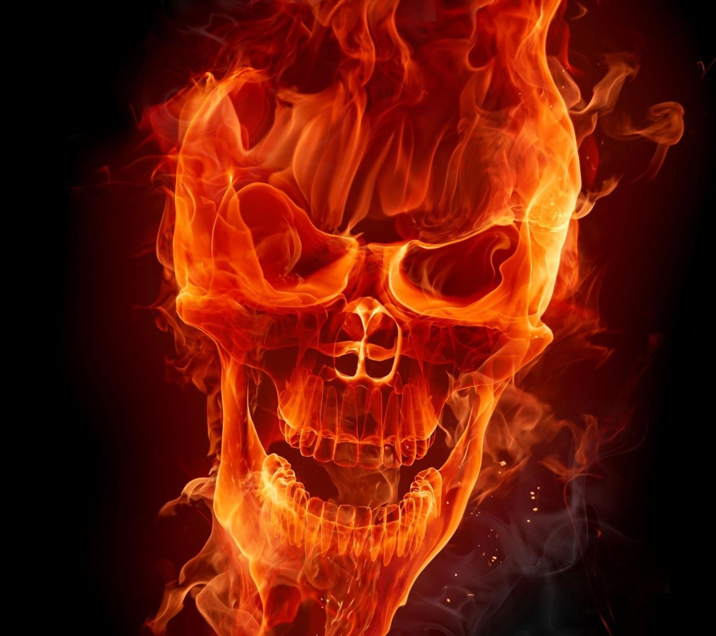 1440x1280 Red Flaming Skull Wallpaper, Desktop