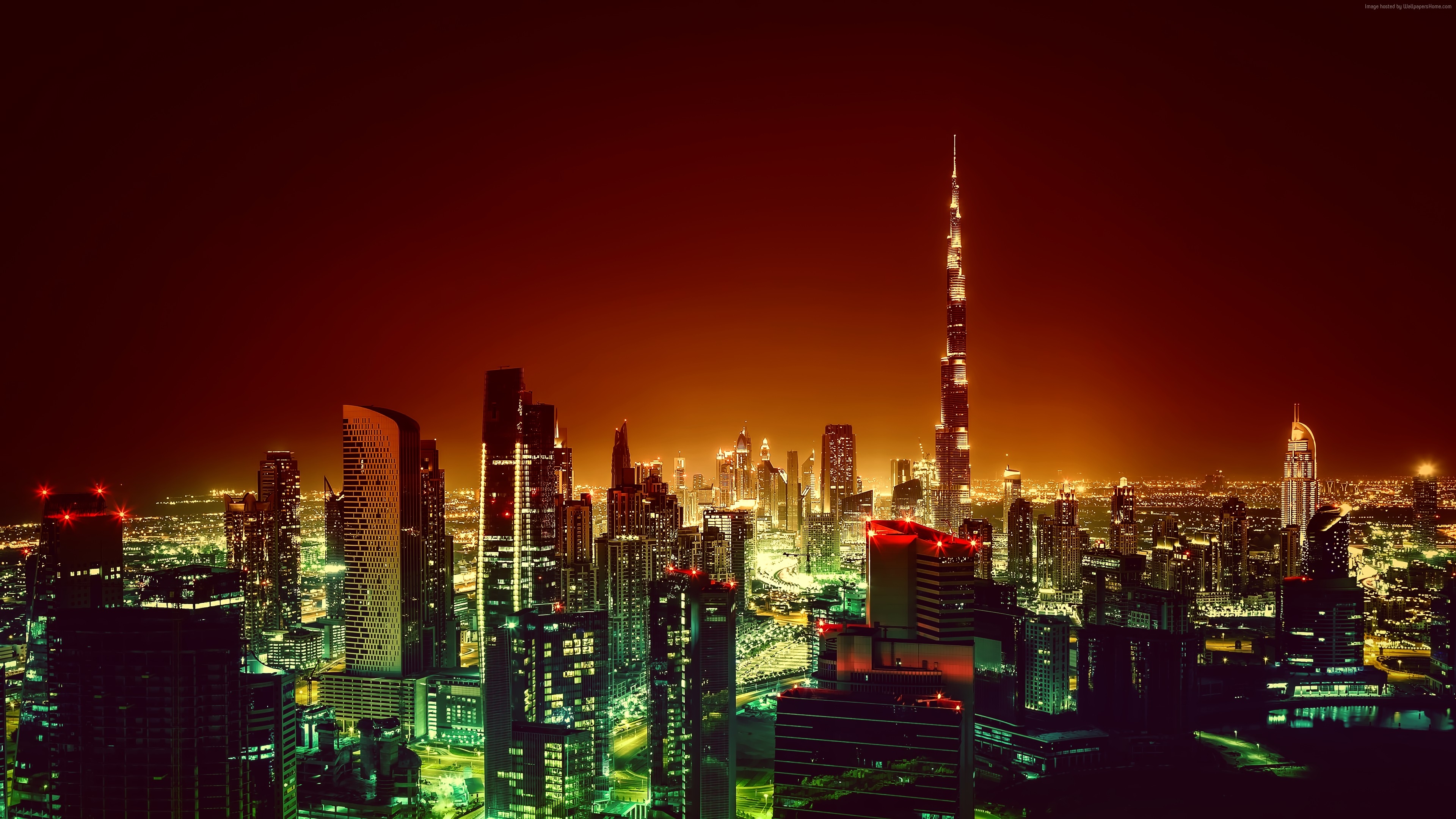 3840x2160 Wallpaper Burj Khalifa, Dubai, Cityscape, Night, 4K, Architecture, Desktop