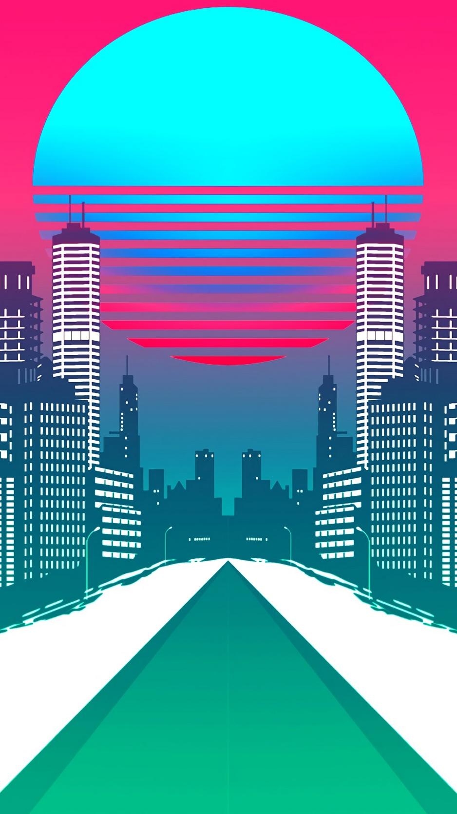 940x1670 Download wallpaper  city, art, retrowave, synthwave, Phone