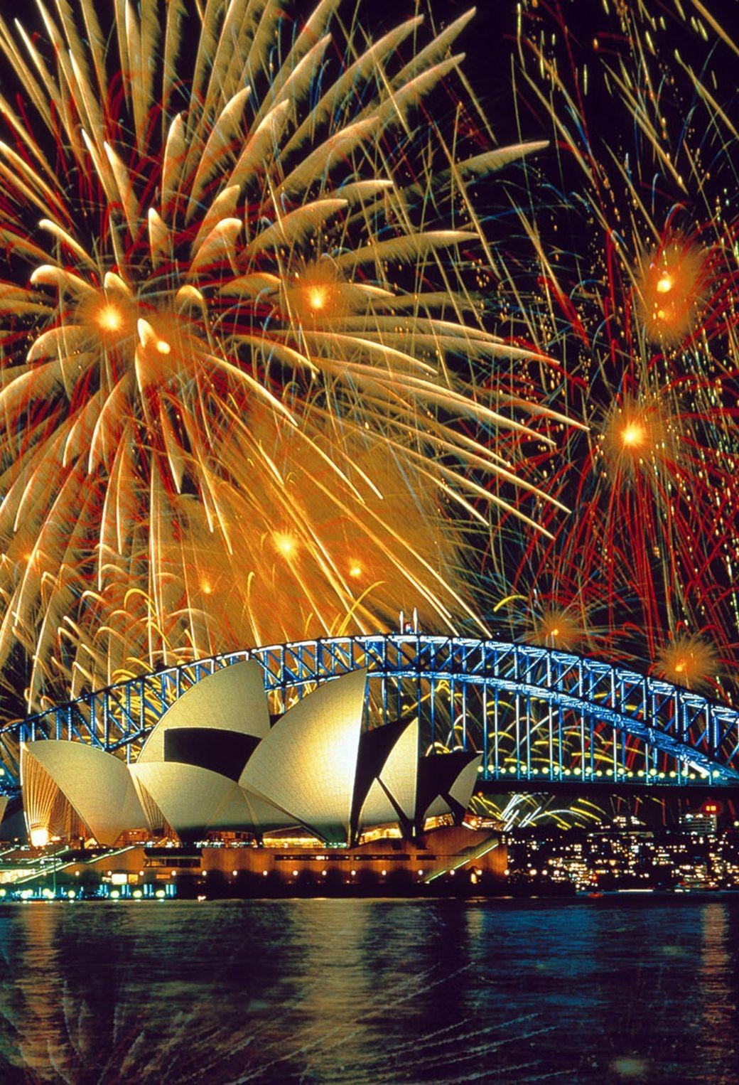 1040x1530 Fireworks Sydney Opera House and Harbor Bridge Wallpaper for iPhone, Phone