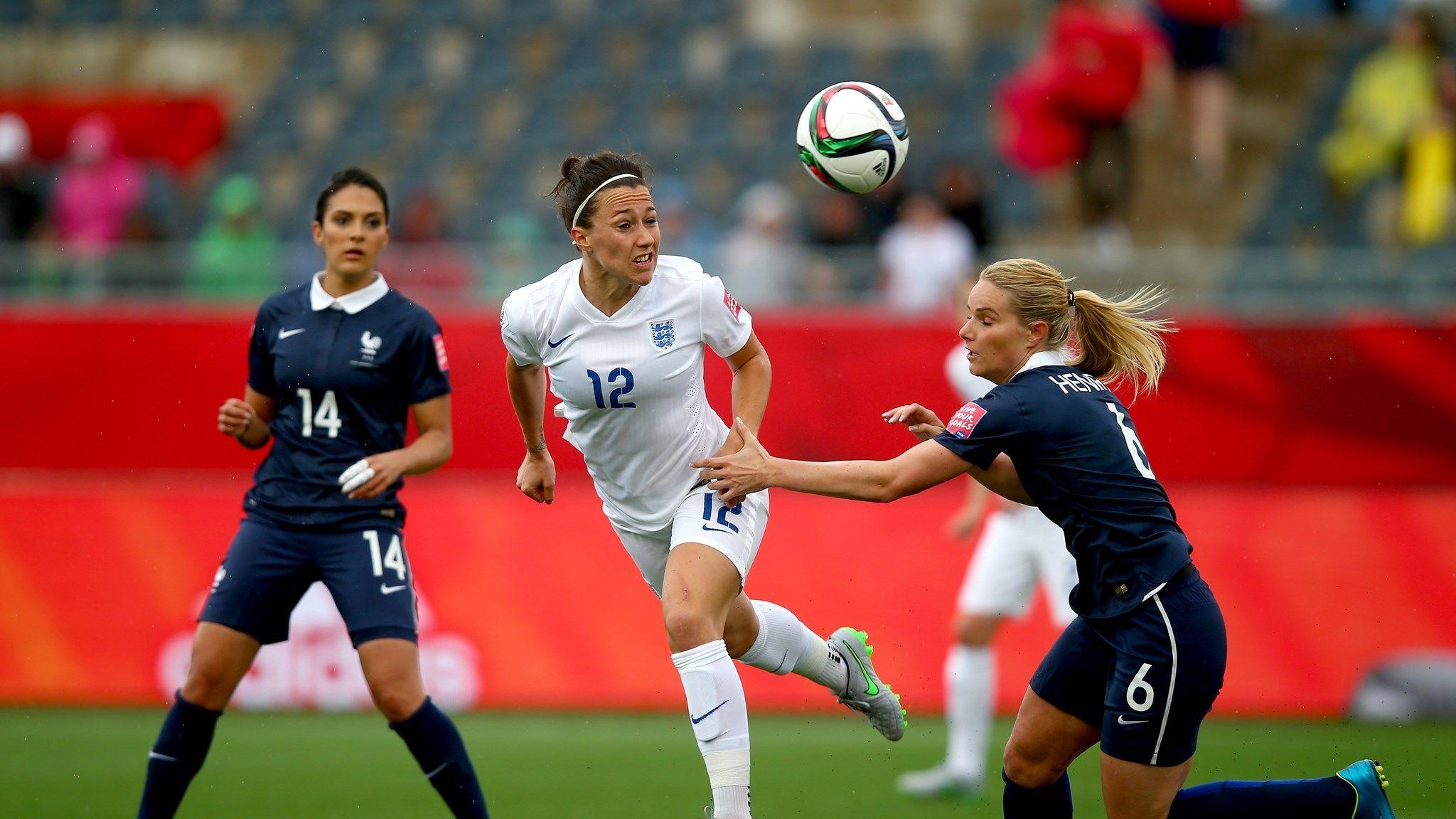 2050x1160 Lucy Bronze of England is challanged by Amandine Henry of France, Desktop