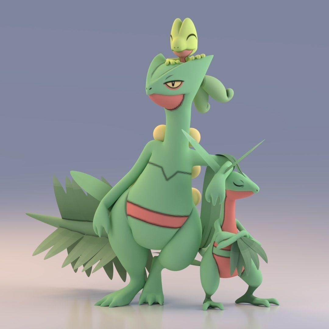 1080x1080 Render of Sceptile, Grovyle, and Treeko using Pokemon X and Y, Phone