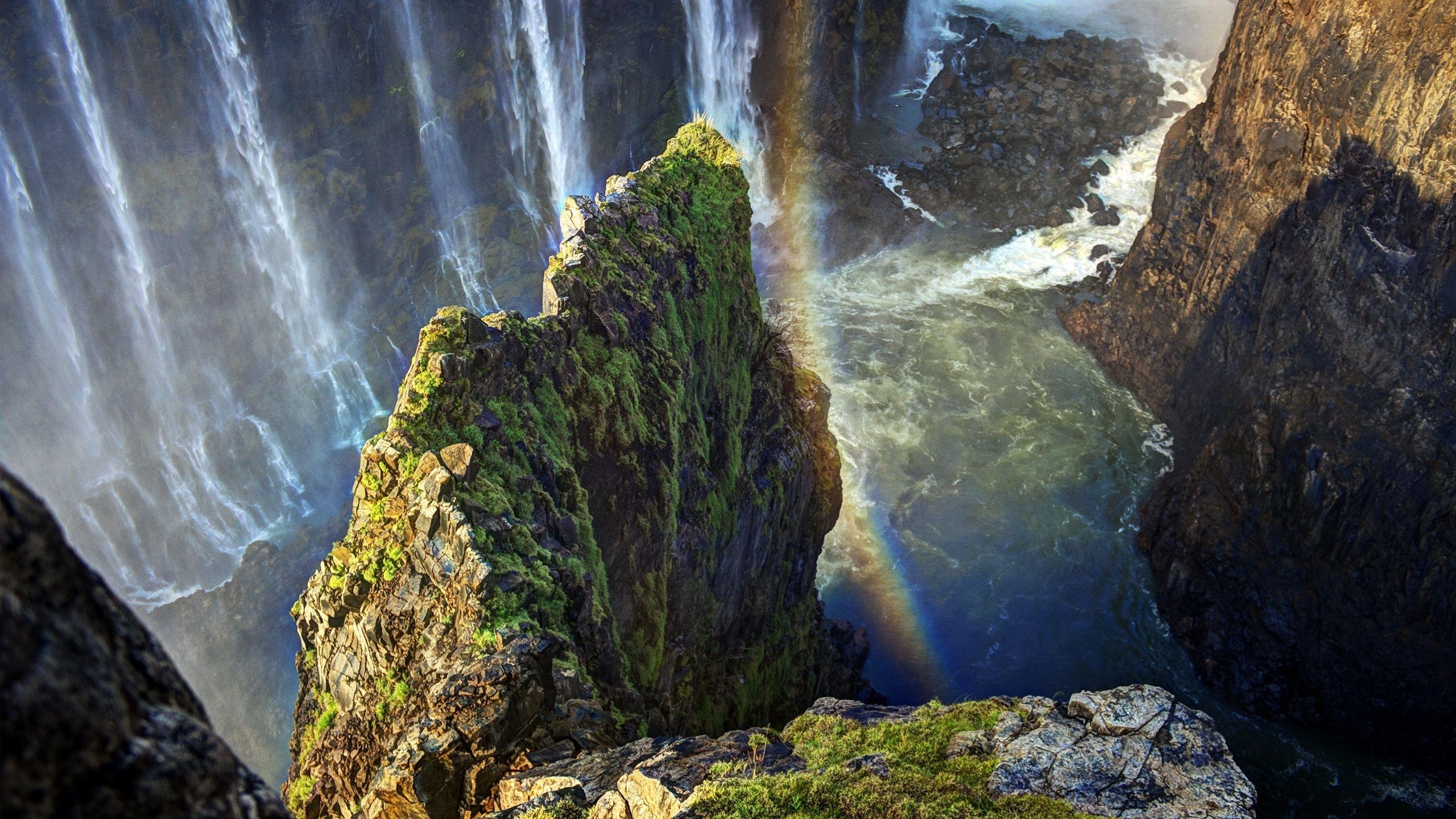 2560x1440 Wallpaper height, waterfall, cliff, rainbow, water, victoria falls, Desktop