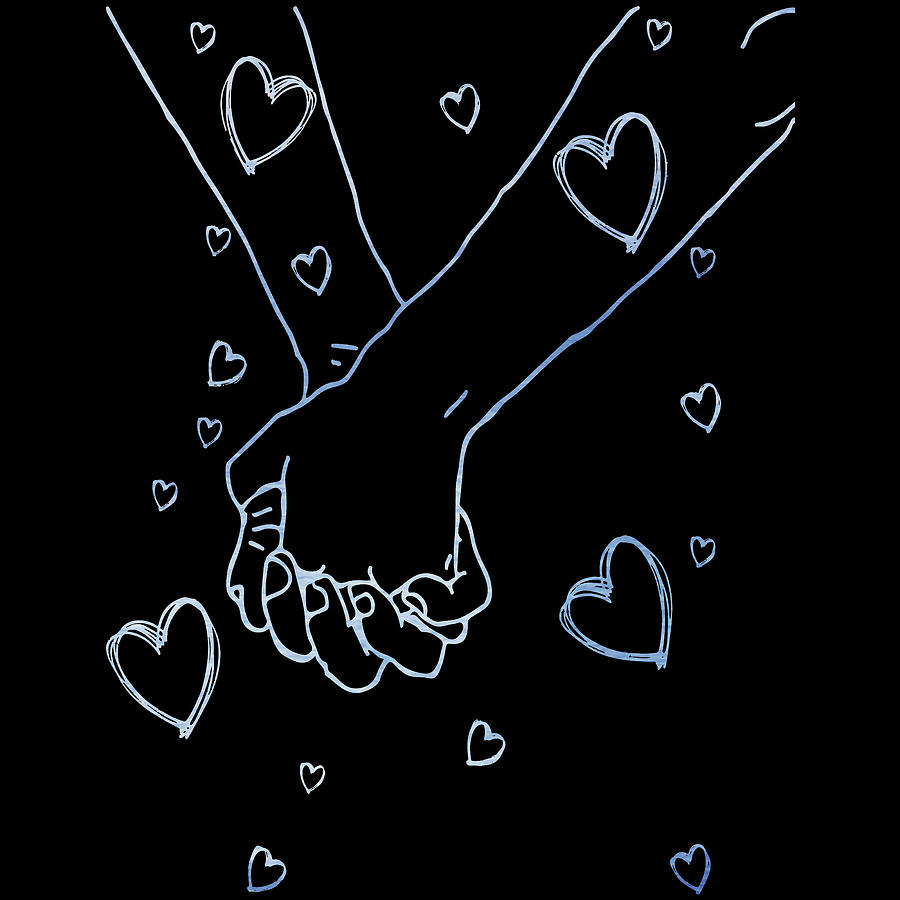 900x900 One line drawing holding hands minimalist blue design on black background hands holding minimal line Drawing, Phone