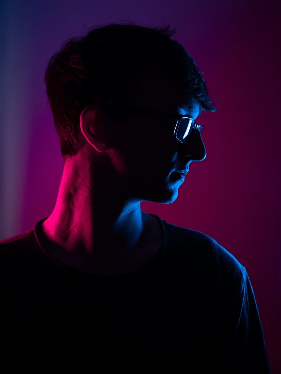 910x1220 HD wallpaper: man posing for photo, male, light, glasses, neon, Phone