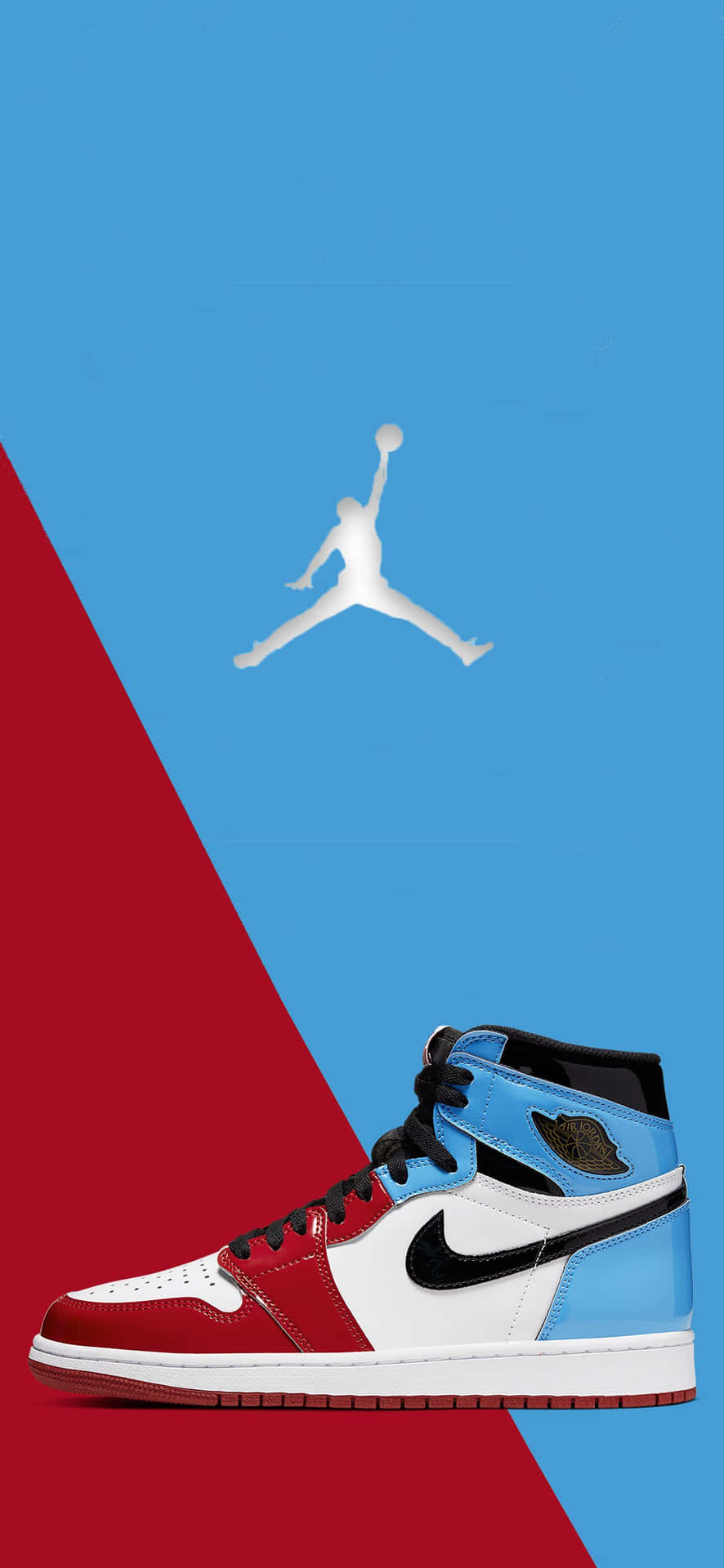 890x1920 Download A Nike Air Jordan 1 Is Shown On A Red, Blue And White Background Wallpaper, Phone