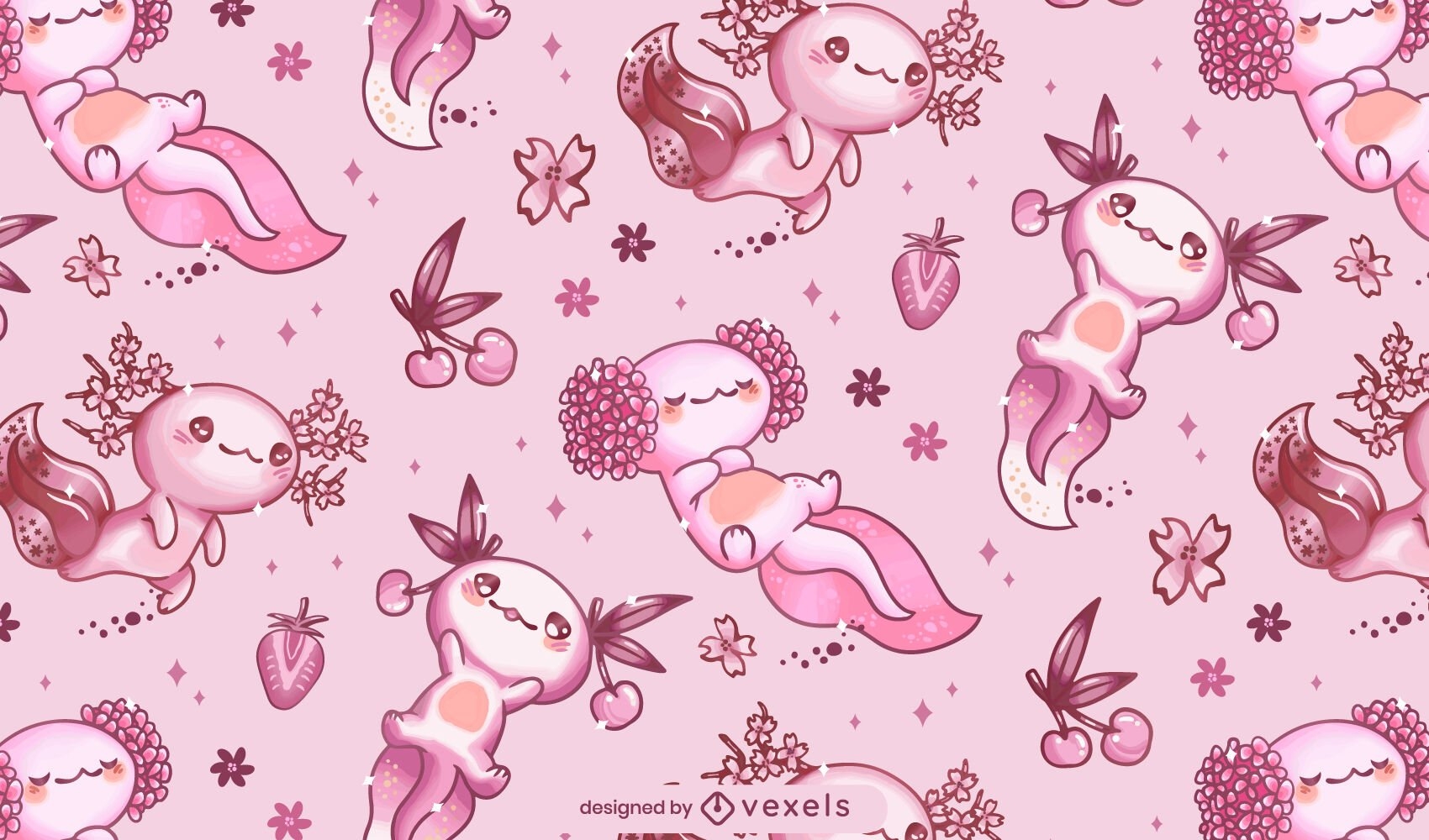 1700x1000 Axolotl Kawaii Pattern Design Vector Download, Desktop