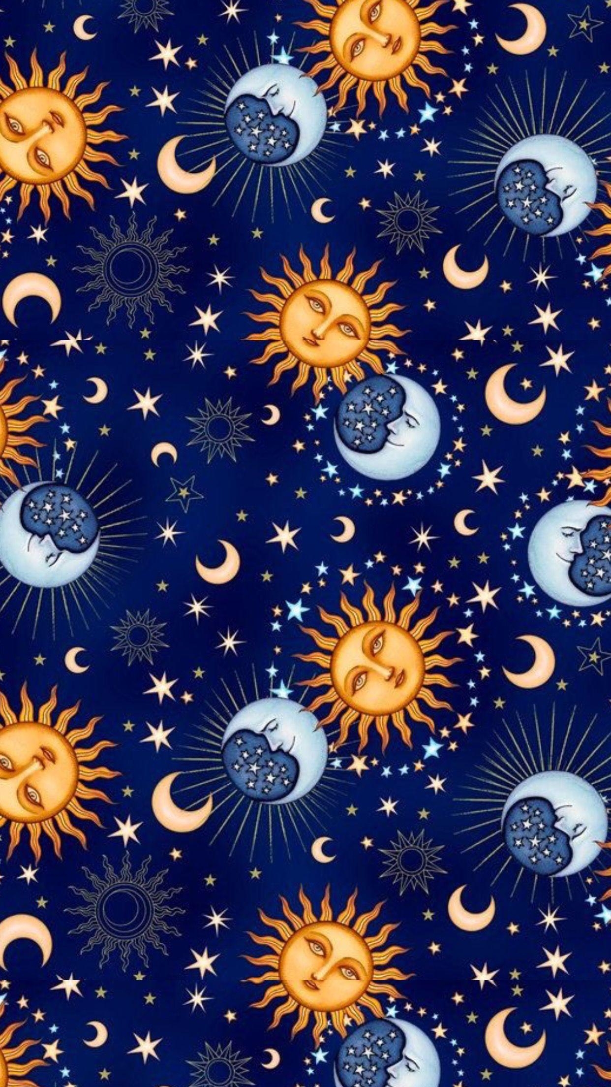 1250x2210 Pretty sun and moon patterns with dark blue background. • iPhone Wallpaper, Phone