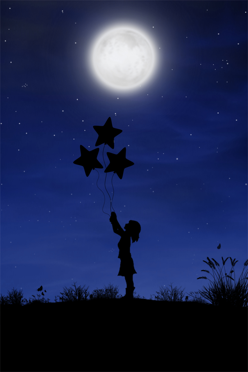 860x1280 Download free photo of Wallpaper, moon, night, girl, balloons, Phone