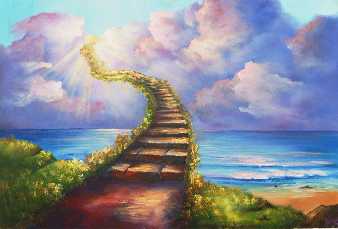 1090x740 Stairway To Heaven Ocean Landscape Painting HD Christian Wallpaper, Desktop