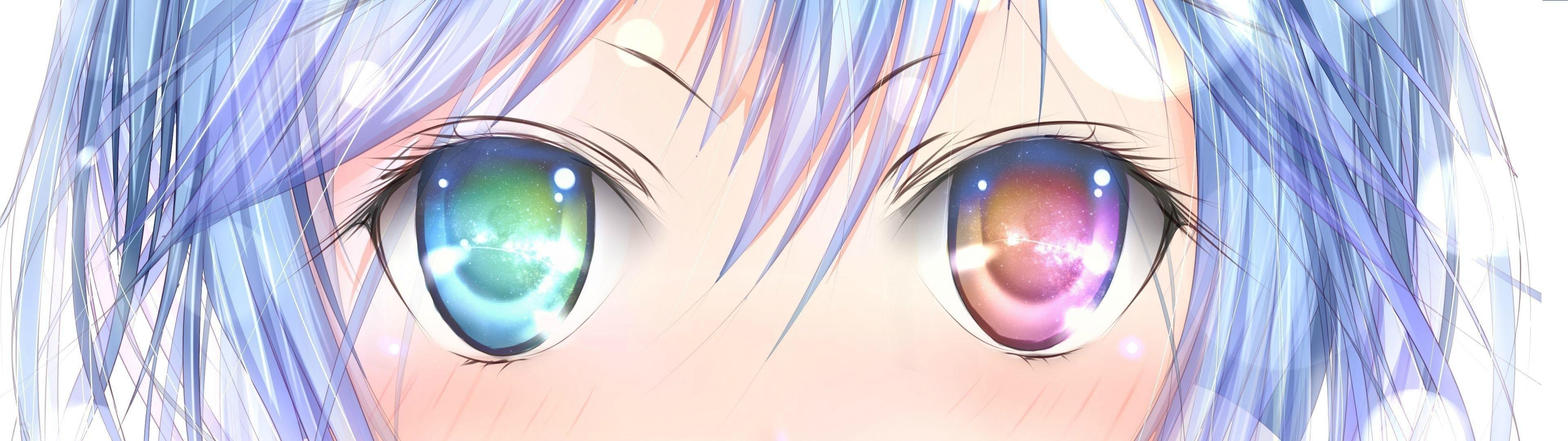 3840x1080 Girl With Purple And Green Eyes Wallpaperx1080, Dual Screen