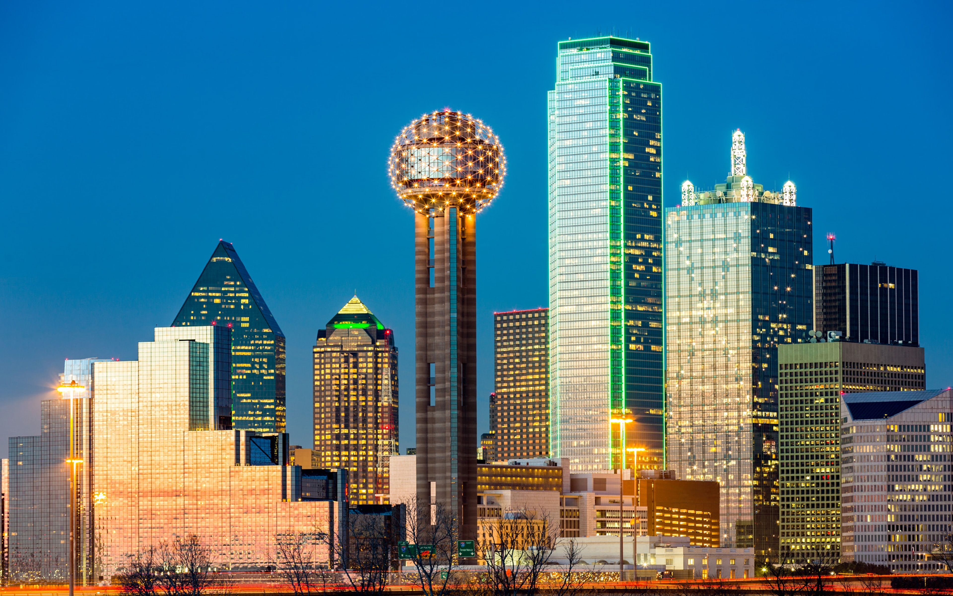 3840x2400 Dallas Reunion Tower Skyline At Night City In Texas United States 4k Ultra HD Desktop Wallpaper For Computers Laptop Tablet And Mobile Phones, Wallpaper13.com, Desktop