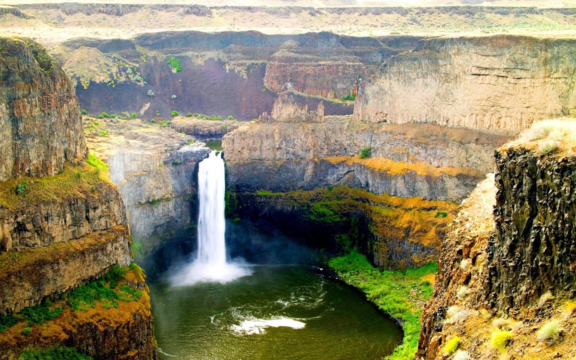 1920x1200 Palouse Falls, Waterfall, Washington State, Cliff, Summer, Grass, Desktop