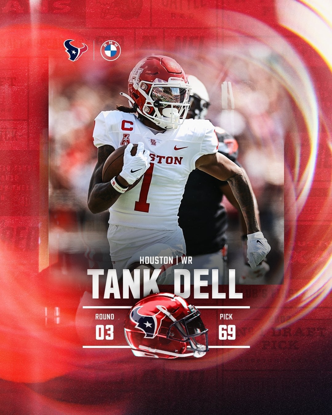 1080x1350 Houston Cougars Football's Tank Dell is staying in Houston! Drafted by the Houston Texans as the overall 69th pick in the 3rd round. Congratulations Tank Dell!, Phone