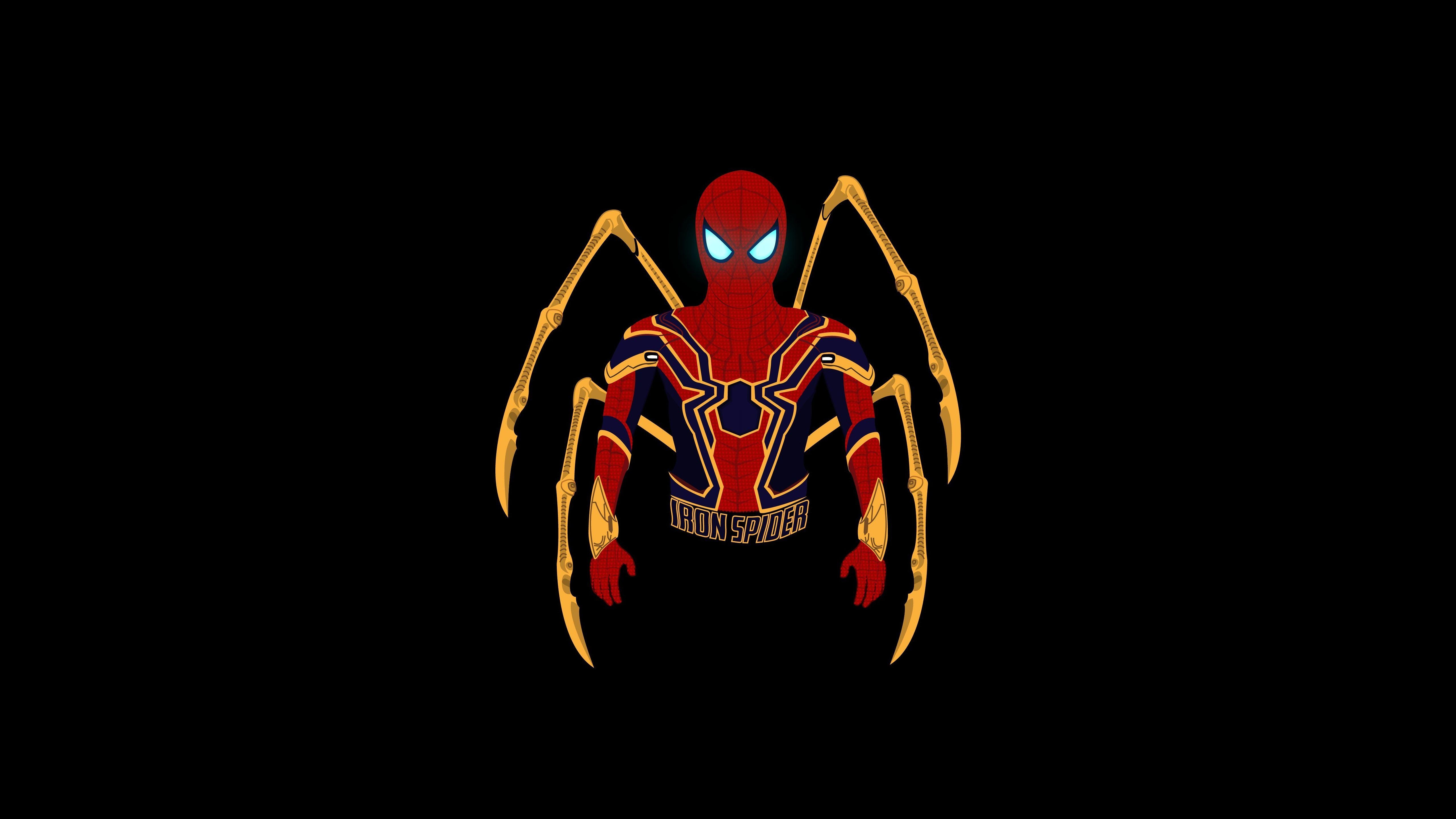 5120x2880 Wallpaper Iron Spider, Marvel Comics, Minimal, Dark background, Desktop