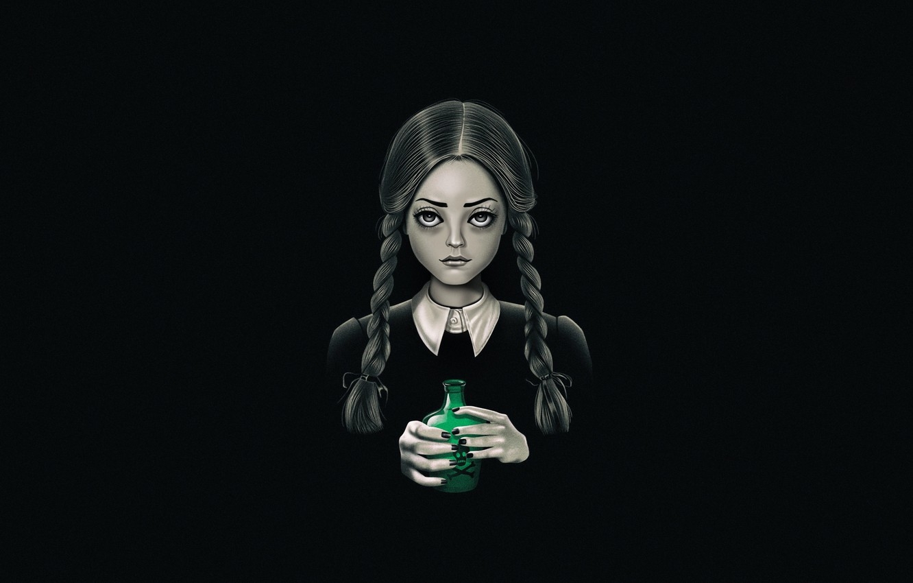 1340x850 Wallpaper Minimalism, Figure, Art, Addams, Wednesday Addams, The Addams Family, Addams, by Vincenttrinidad, Vincenttrinidad, by Vincent Trinidad, Vincent Trinidad, It's Wednesday Addams, Death Bores Me, Wensday Addams image for desktop, section, Desktop