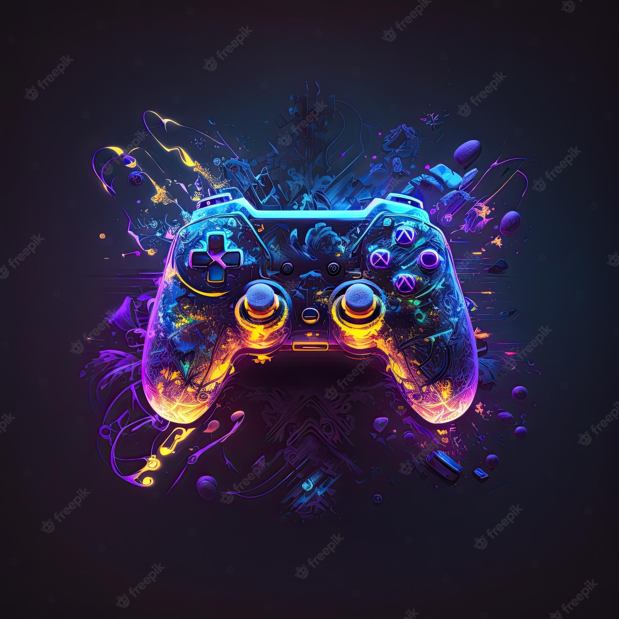 2000x2000 Premium Photo. Abstract neon light game controller artwork design digital art wallpaper glowing space background, Phone