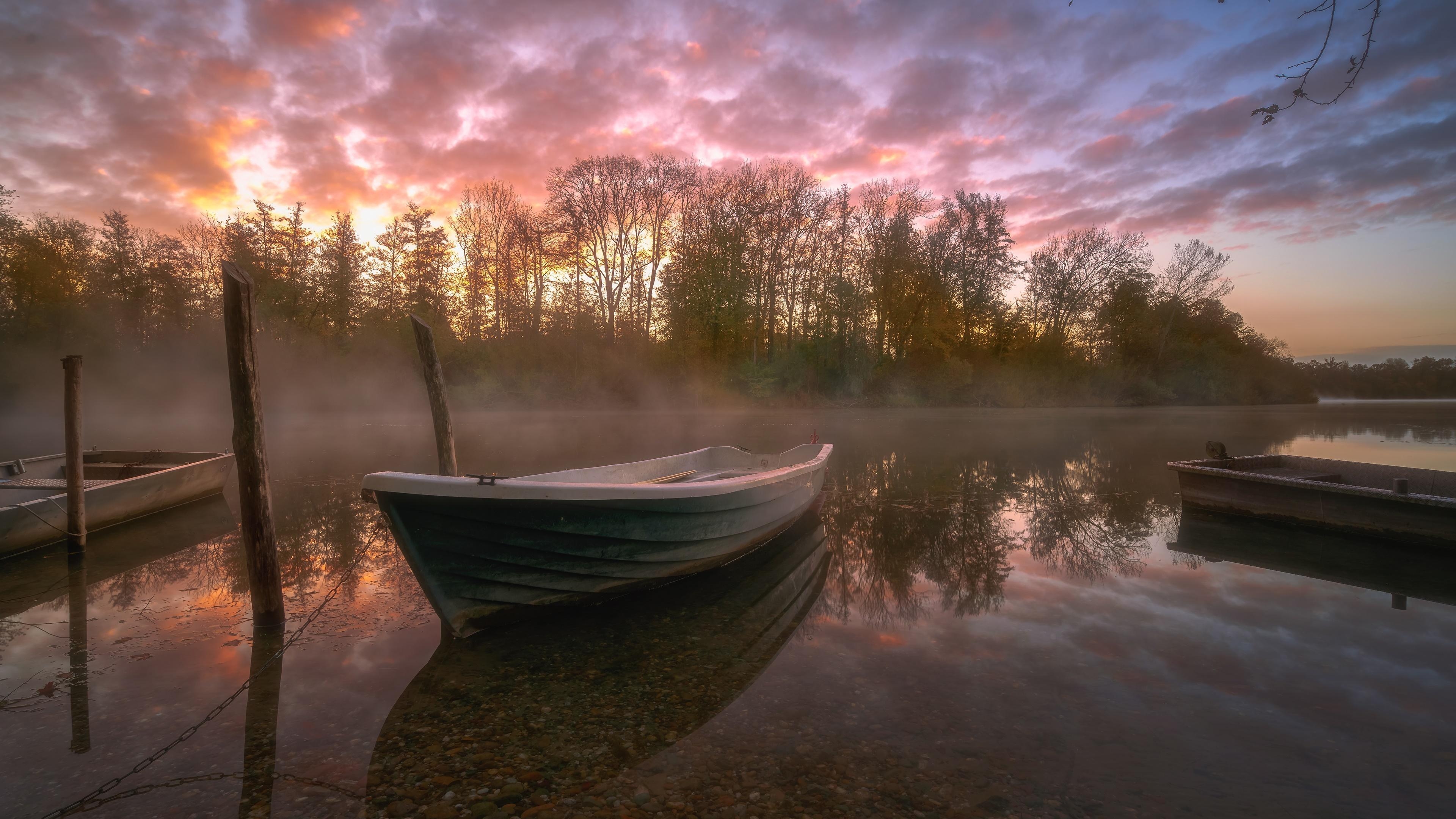 3840x2160 Rowing Boat On A Misty Lake 4K UltraHD Wallpaper. Wallpaper Studio, Desktop