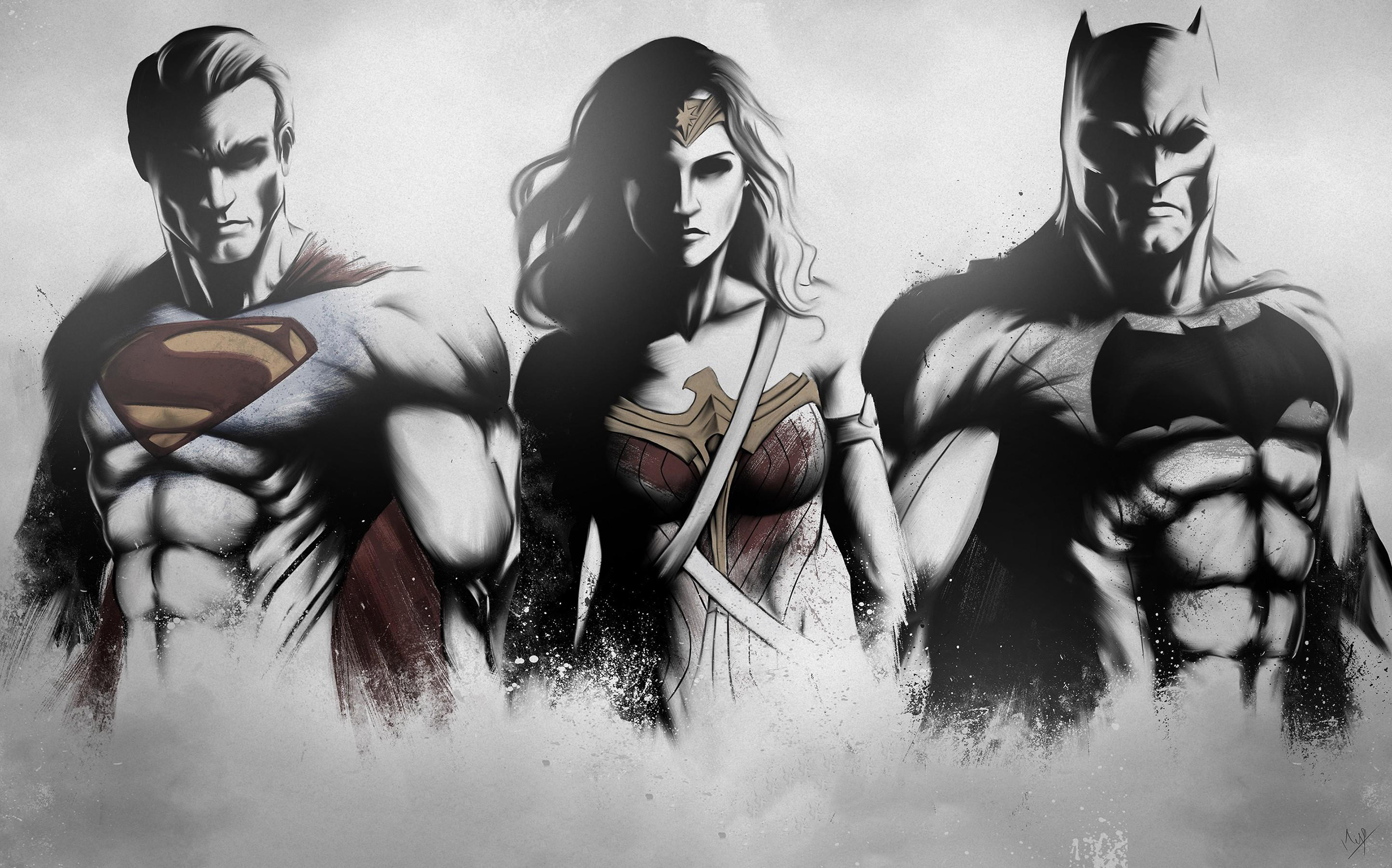 3840x2400 Superman Wonder Woman Batman Art Sketch 4k, HD Superheroes, 4k, Desktop