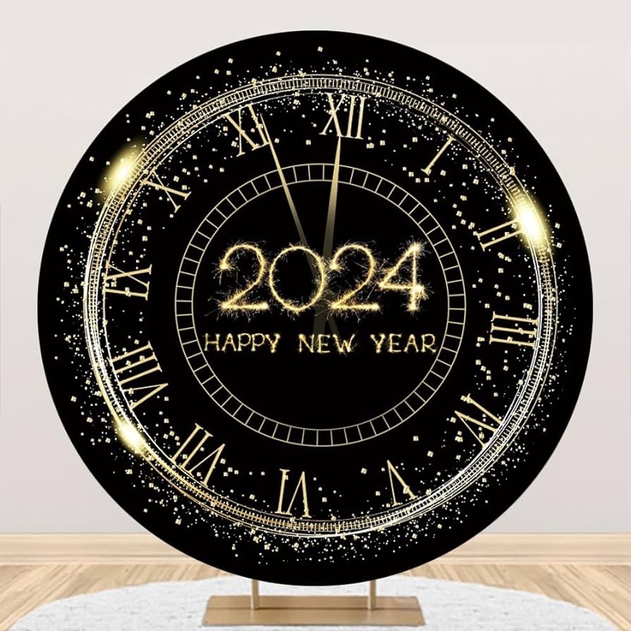 900x900 Amazon.com, 2024 Happy New Year Round Backdrop Cover 6.5ft Gold Black Clock Countdown Photography Background New Years Eve Party Family Celebration Banner Decor Portraits Photohoot Wallpaper Photo Booth Props, Phone