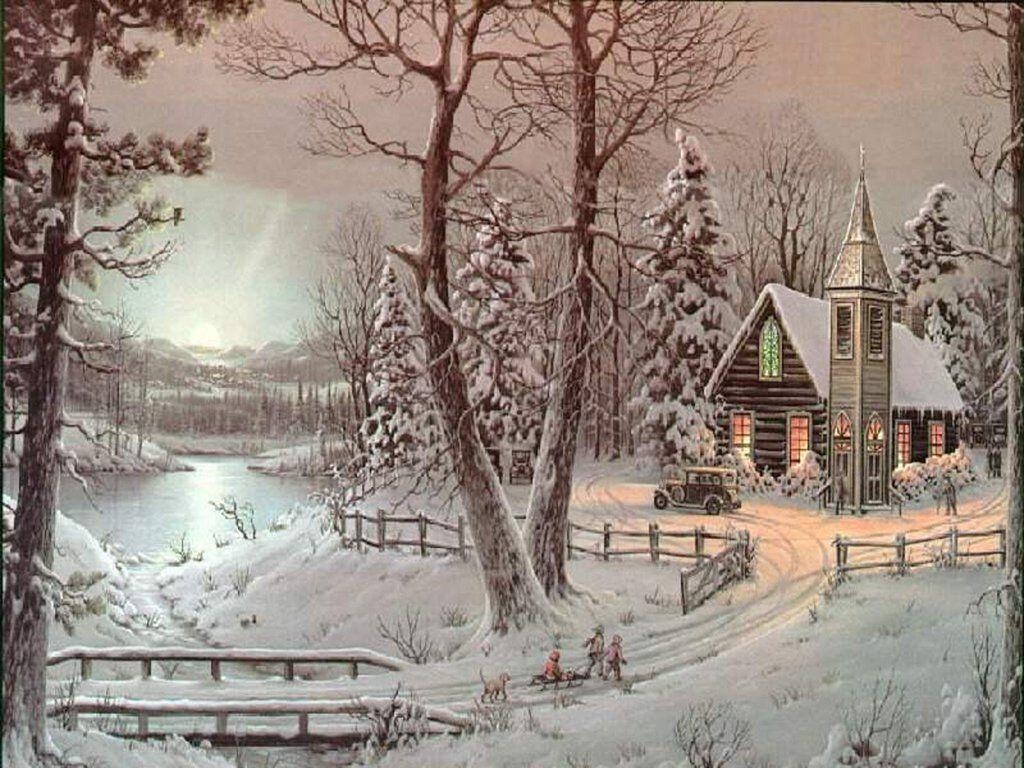 1030x770 Winter Church Scenes Wallpaper, Desktop