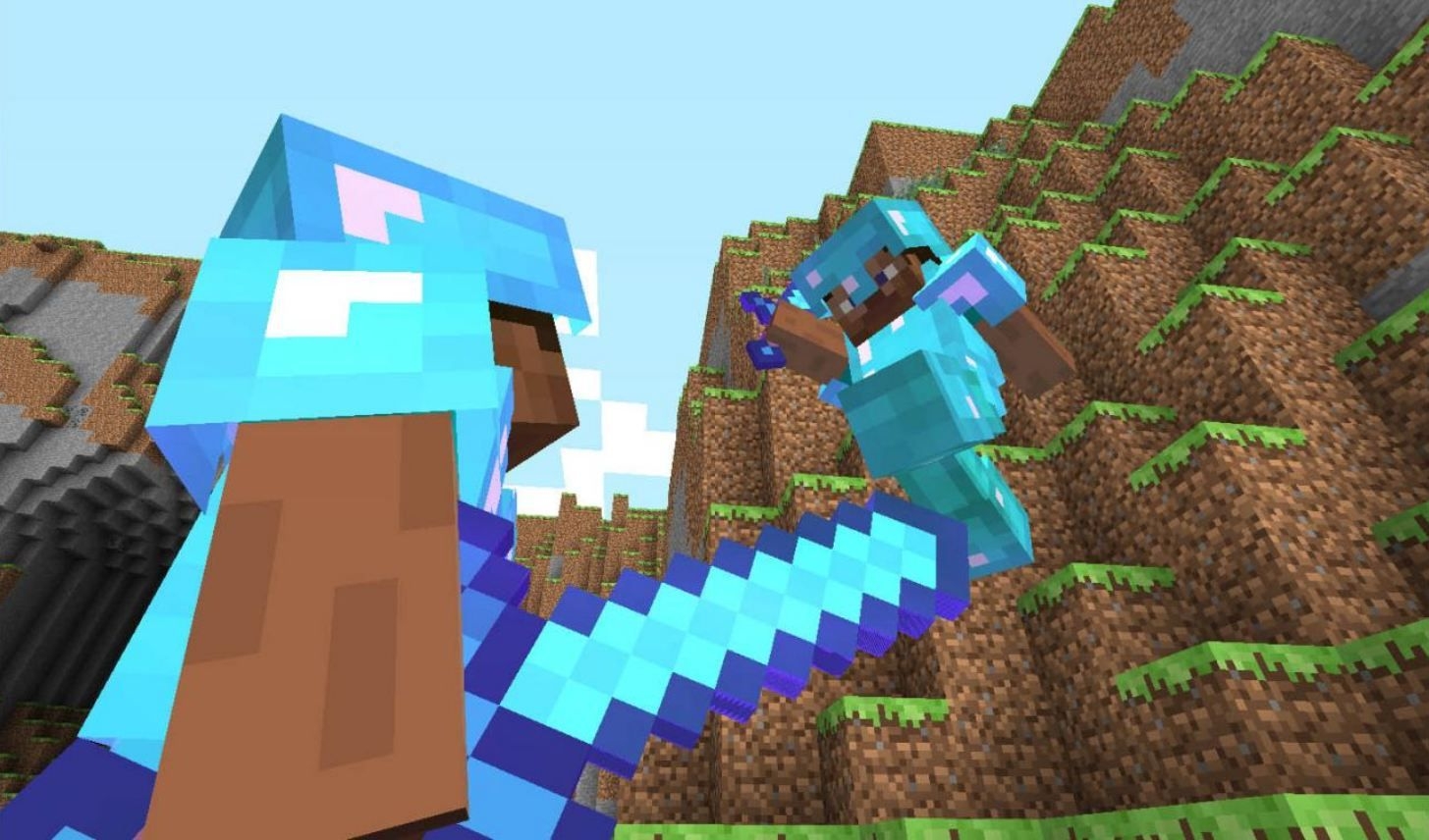 1460x860 wallpaper minecraft avec deux joueurs en armure de diamant qui se, Desktop