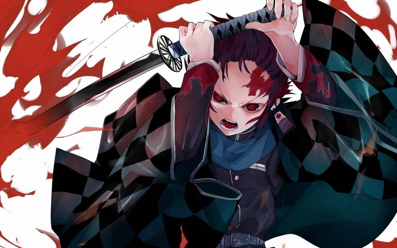 1280x800 Download  Kamado Tanjirou, Kimetsu No Yaiba, Mask, Katana, Desktop