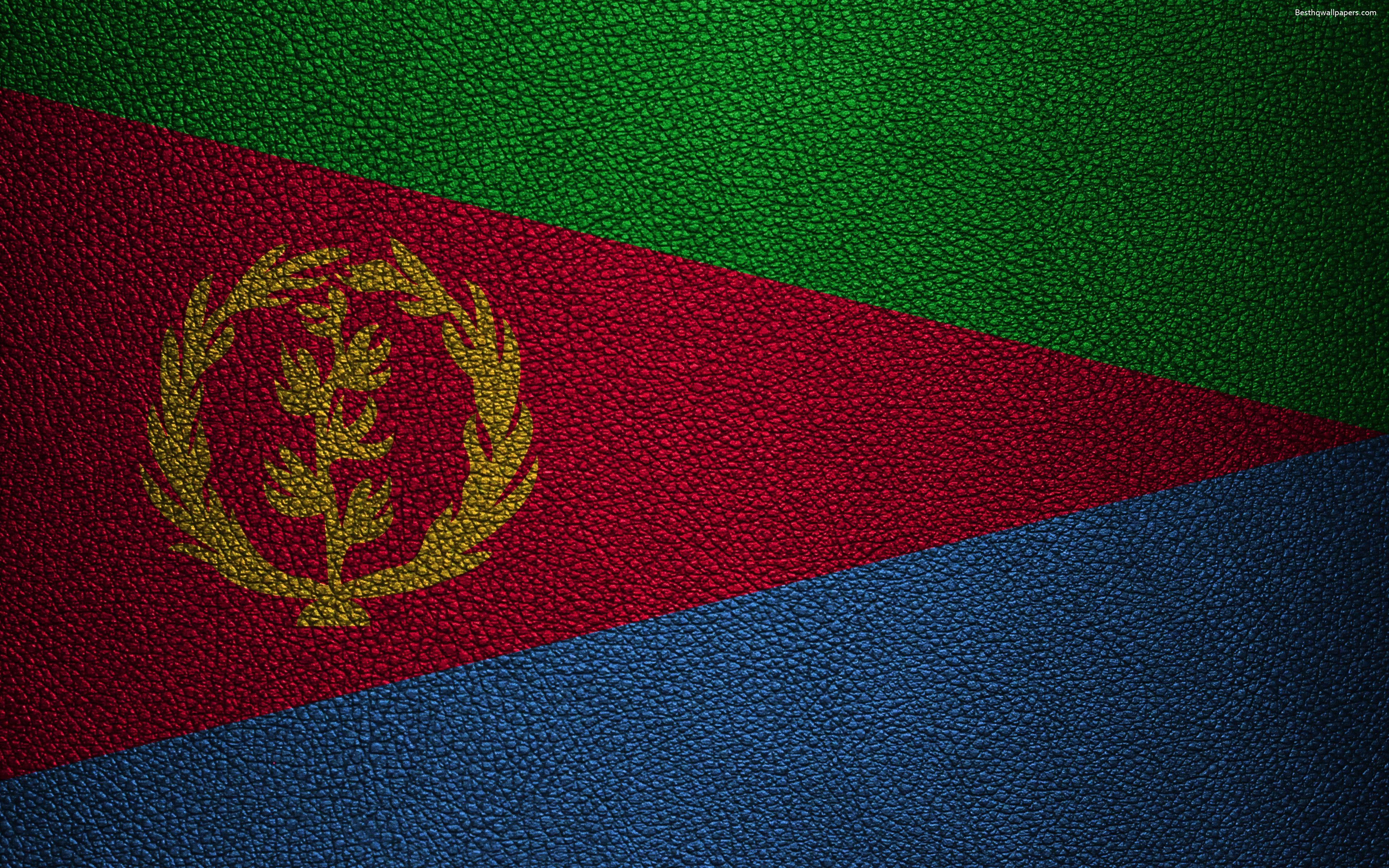 3840x2400 Download wallpaper Flag of Eritrea, Africa, 4K, leather texture, Desktop