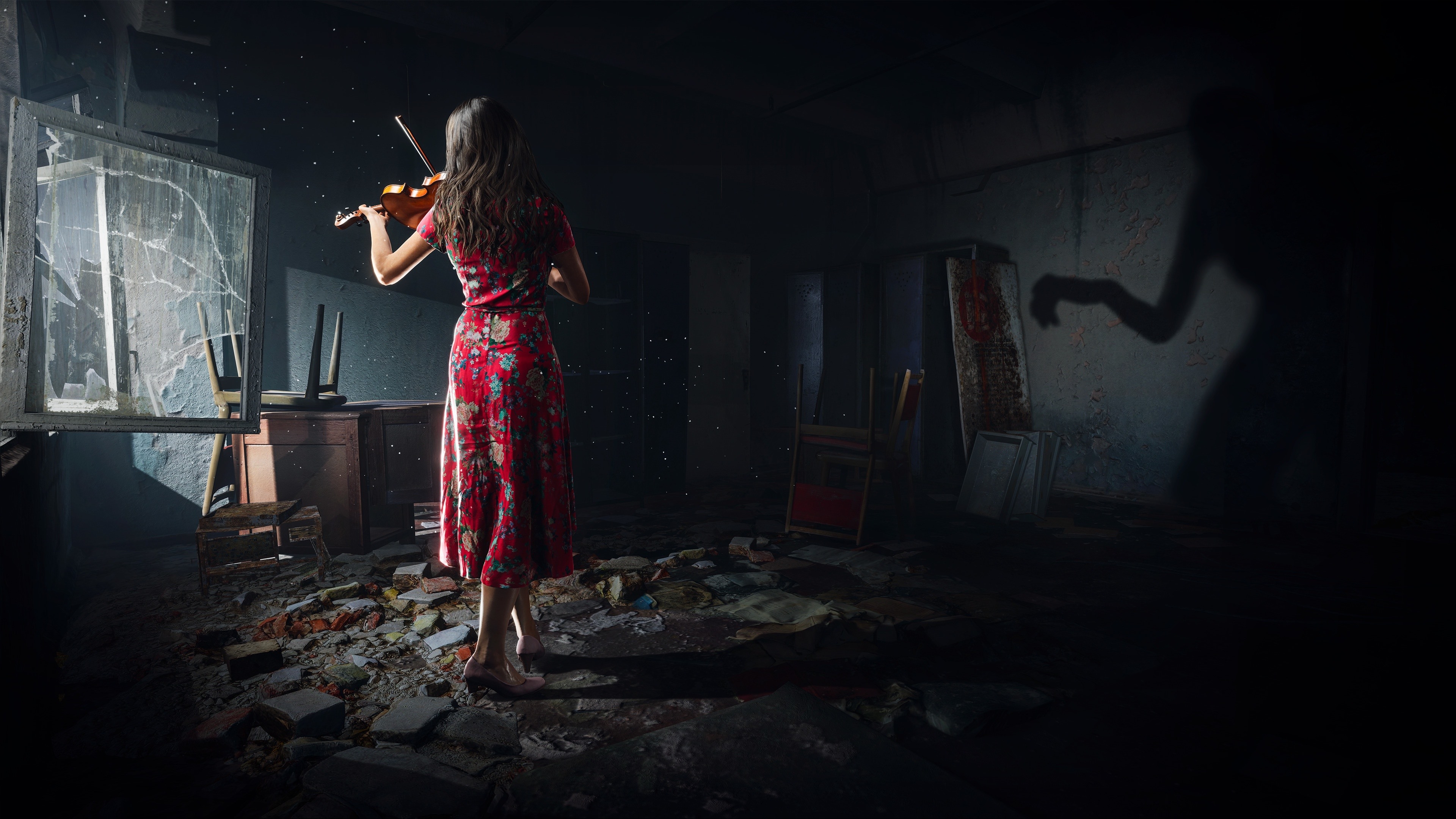 3840x2160 Chernobylite PC game, girl, back view, violin 1080x1920, Desktop