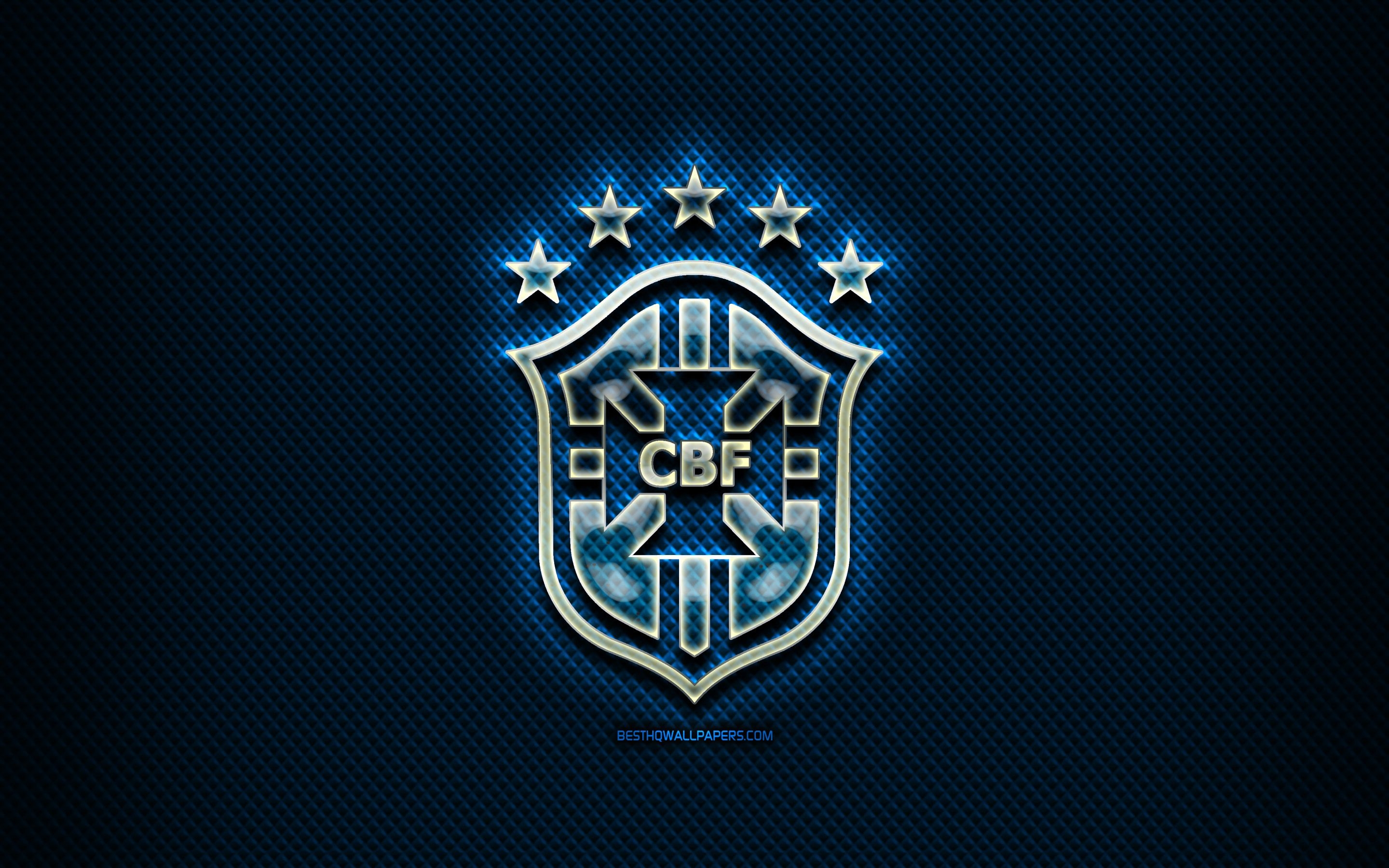 2880x1800 Download wallpaper Brazilian football team, glass logo, South America, Conmebol, blue grunge background, Brazil National Football Team, soccer, CBF logo, football, Brazil for desktop with resolution. High Quality HD picture wallpaper, Desktop