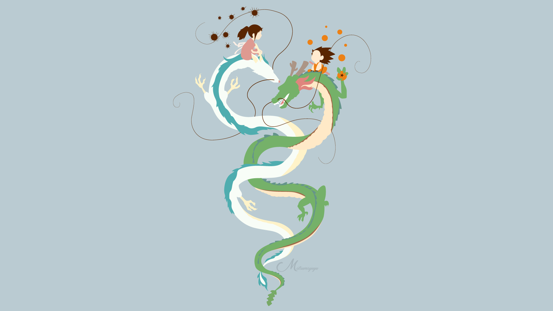 1920x1080  Spirited Away, Goku, Anime, Dragon Ball, Chihiro (Spirited Away), Minimalist, Dragon, Girl wallpaper PNG, Desktop