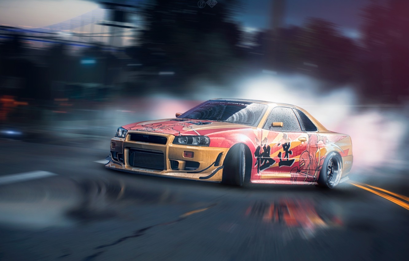 1340x850 Wallpaper Drift, Nissan, GT R, Drift, Tuning, Skyline, R Need For Speed, Game Art, By Zakon X Image For Desktop, Section игры, Desktop