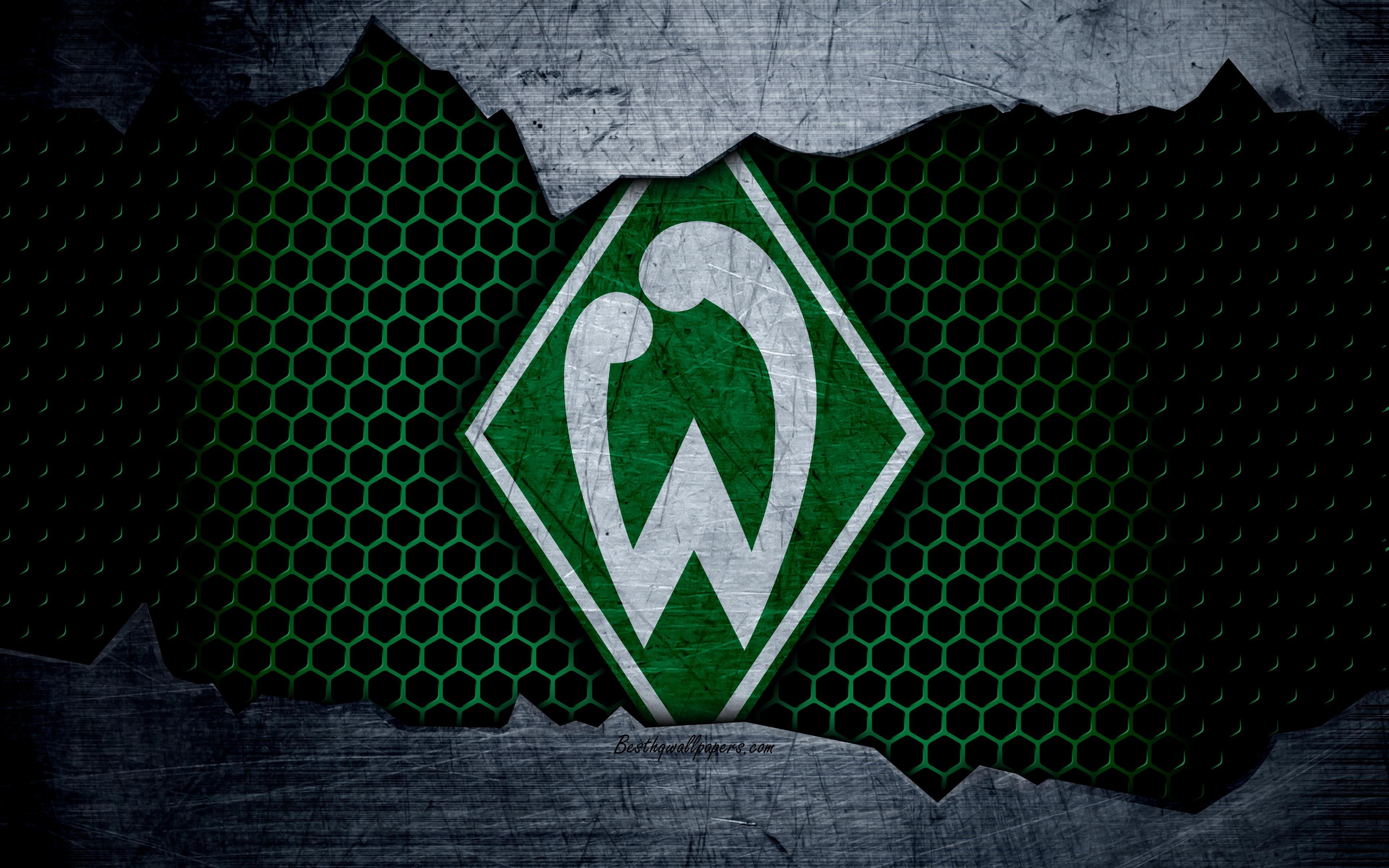 3840x2400 Download wallpaper Werder Bremen, 4k, logo, Bundesliga, metal, Desktop